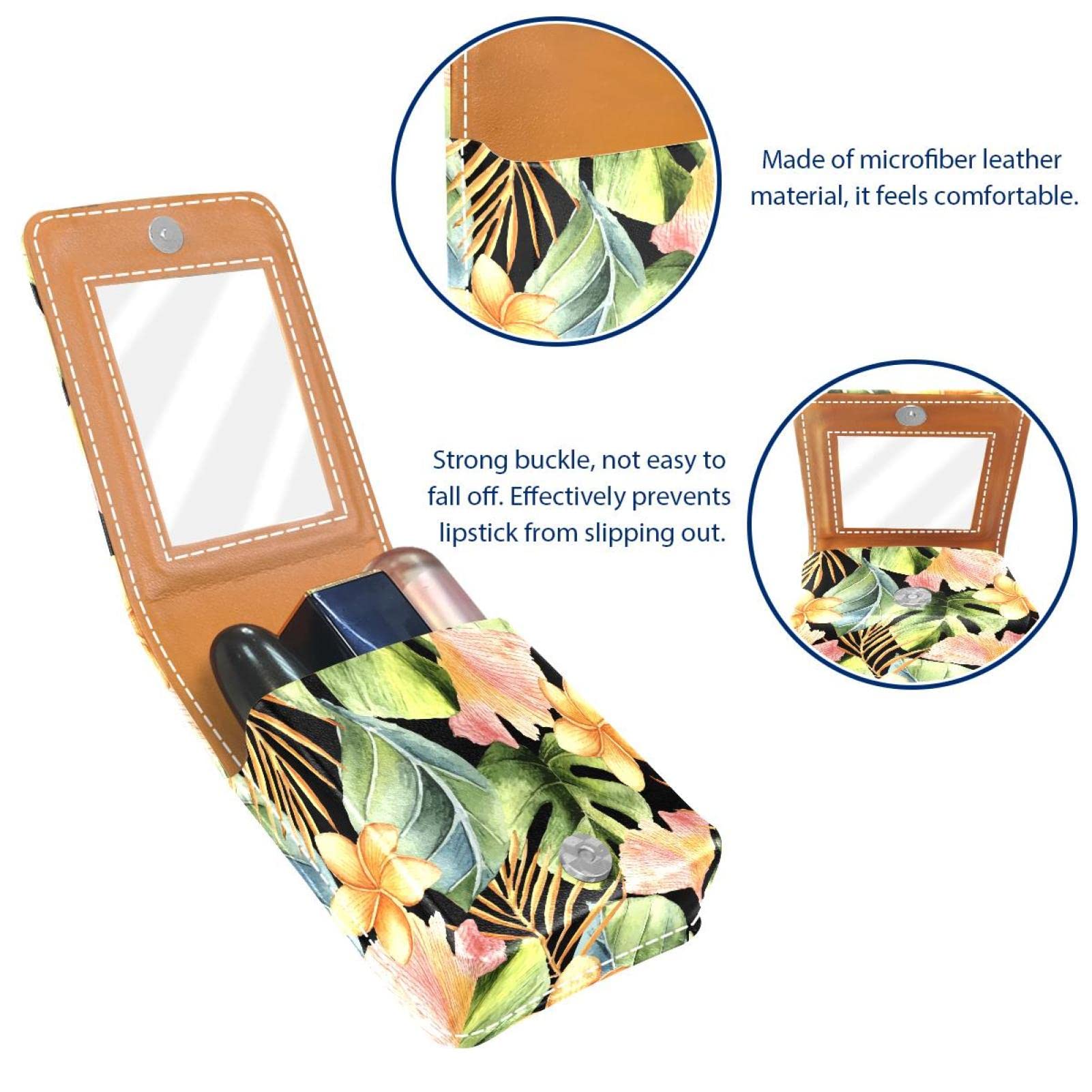 Personalized Lipstick Case - Portable Makeup Bag & Cosmetic Pouch Organizer with Tropical Green Floral Leaf Design | Perfect for Travel, Daily Use & Gift Giving