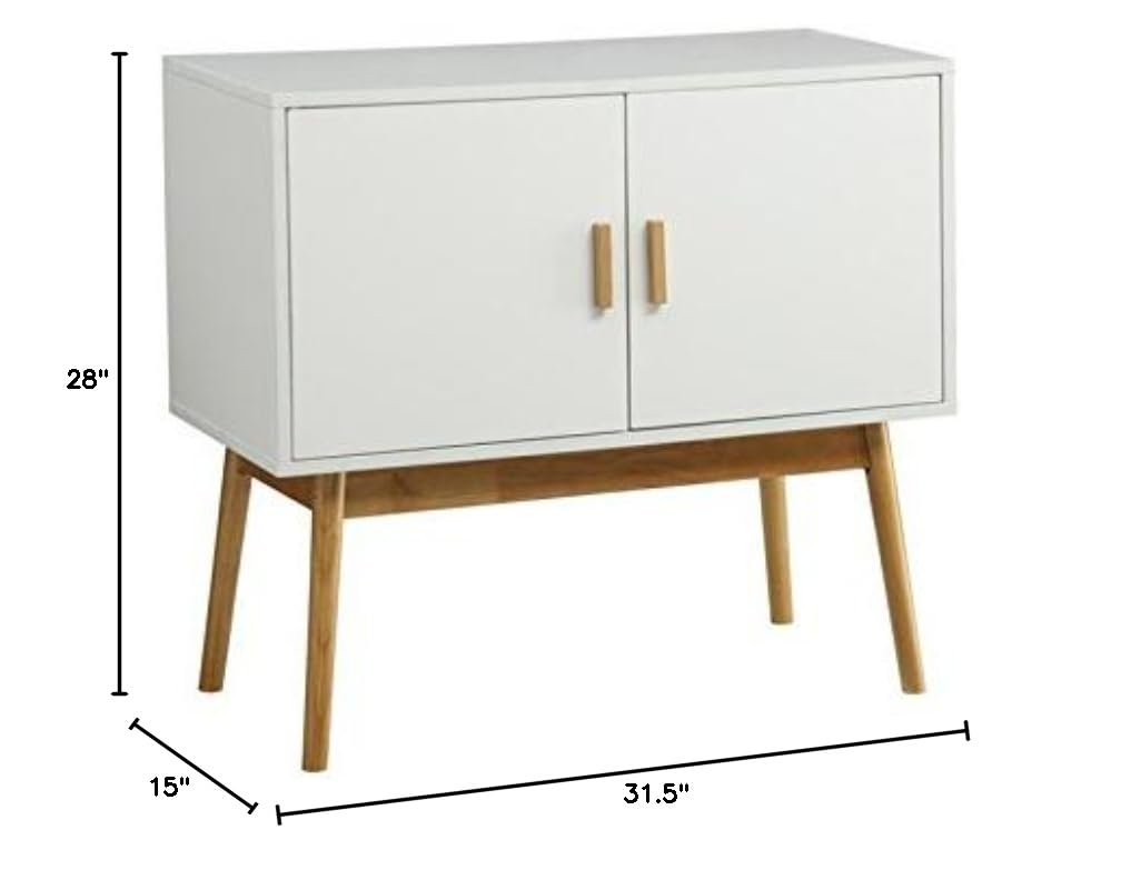 Allora White Storage Console Table with Solid Wood Legs - Entryway Organizer, Hallway Furniture, Living Room Side Table with Storage