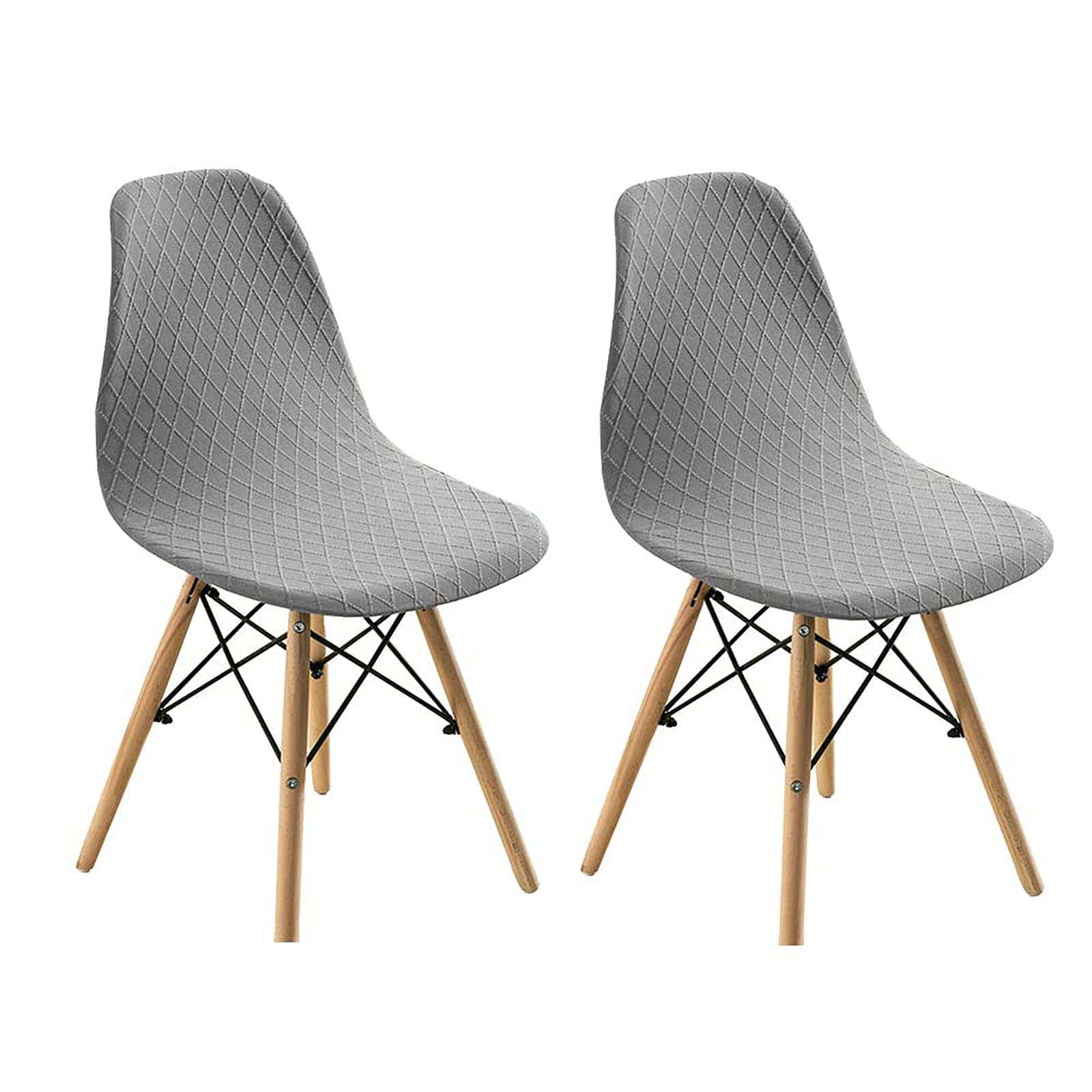 Stretch Armless Shell Chair Slipcovers - 2PCS Washable Mid Century Modern Chair Covers for Dining, Living Room & Bedroom - Gray Fabric Protectors Perfect for Weddings, Banquets & Lounge Chairs