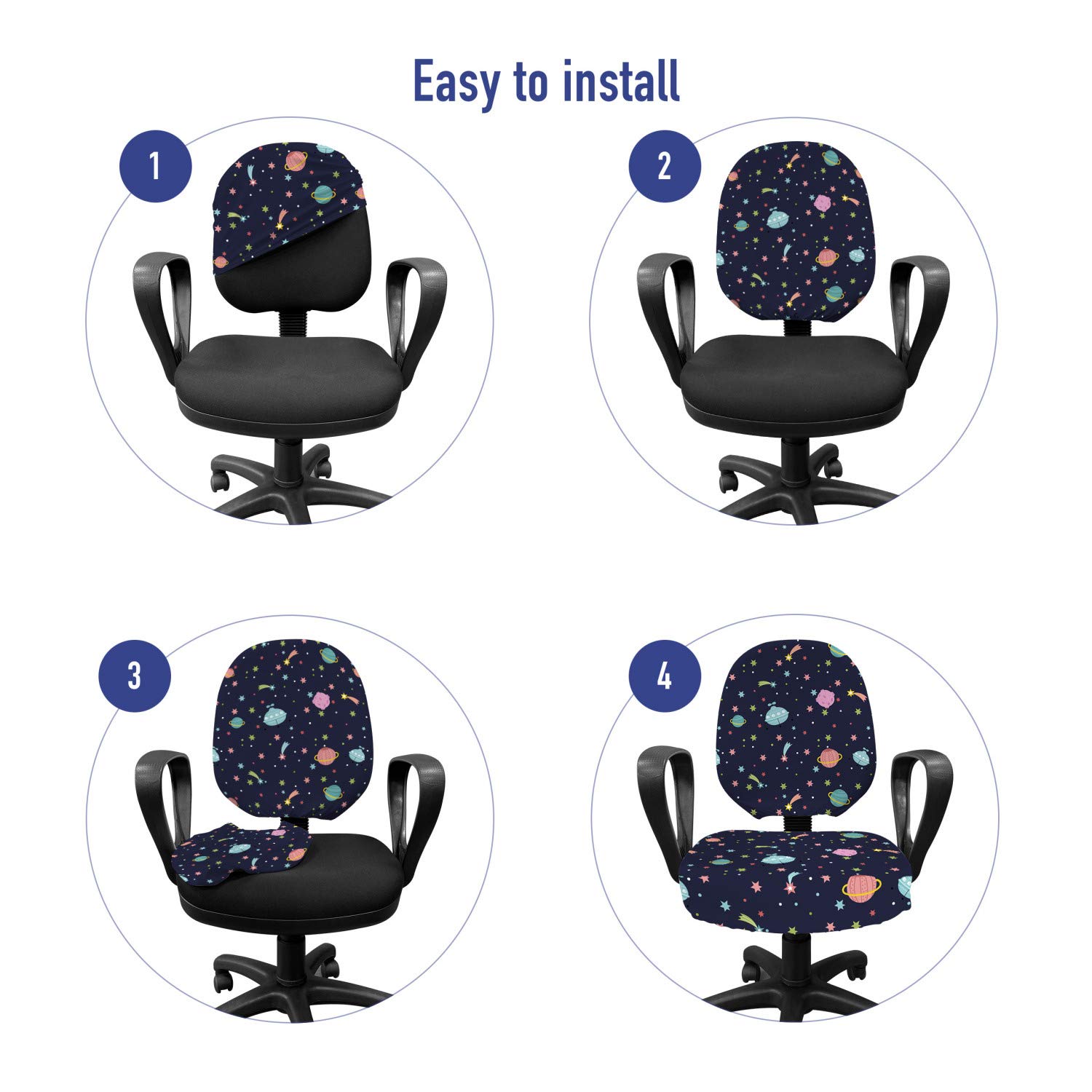 Ambesonne Galaxy Print Office Chair Slipcover - Stretchable Fabric Cover with Alien Planets, Shooting Stars & Polka Dots - Protective & Decorative for Home & Office Use