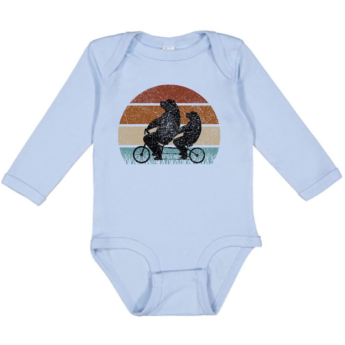 Inktastic Retro Sunset Bicycle Bears Silhouette Long Sleeve Baby Bodysuit - Cute Graphic Onesie for Infants, Toddler Outfit, Unisex Romper for Playtime & Photo Shoots