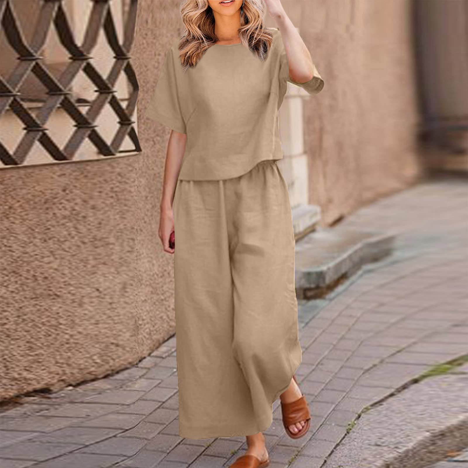 **Women's Plus Size 2-Piece Lounge Set - Summer Wide Leg Pants & Short Sleeve Top | Casual Outfits for Home, Travel & Relaxation**