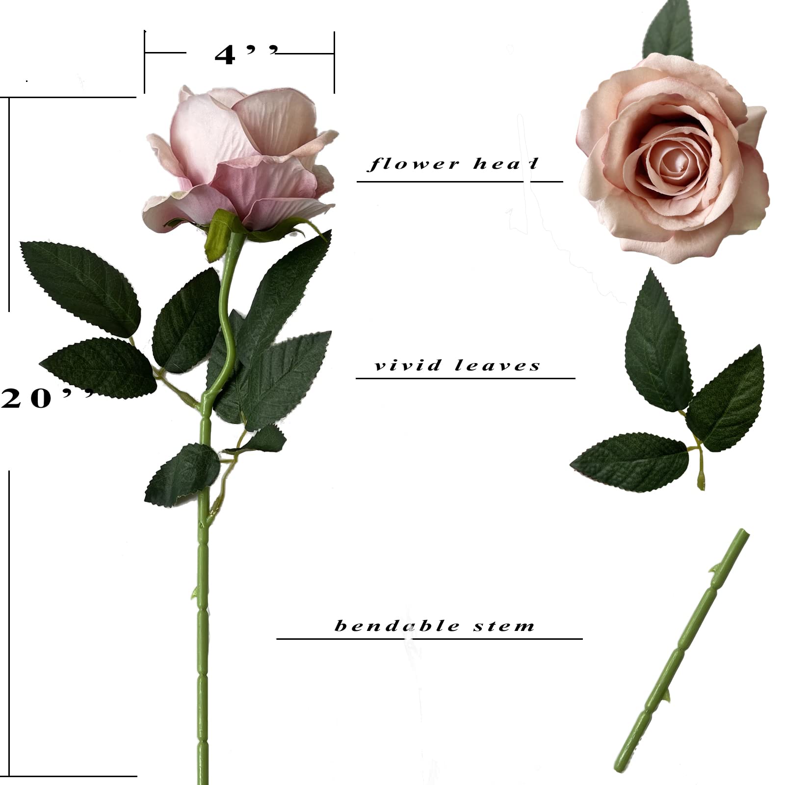 12 Pcs Artificial Silk Roses - Real Touch Faux Rose Flowers with Long Stems for Wedding Bouquets, Home Decor, Party & Garden Floral Arrangements - Elegant Centerpieces for Tables, Vases & DIY Crafts