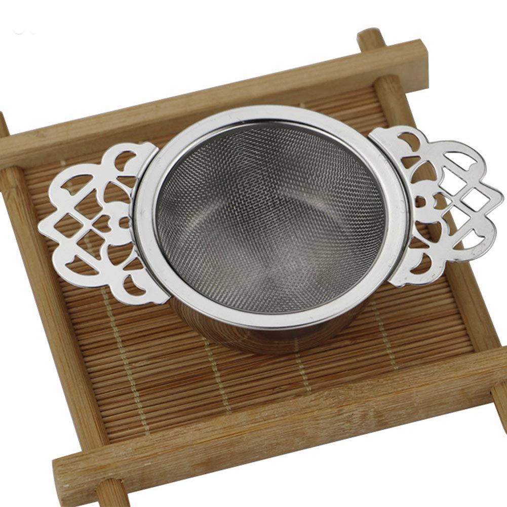2 Pack Stainless Steel Loose Leaf Tea Strainers with Drip Bowls - Double Winged Handles & Fine Mesh Infuser - Perfect for Herbal Tea, Iced Tea & Tea Parties (Silver)