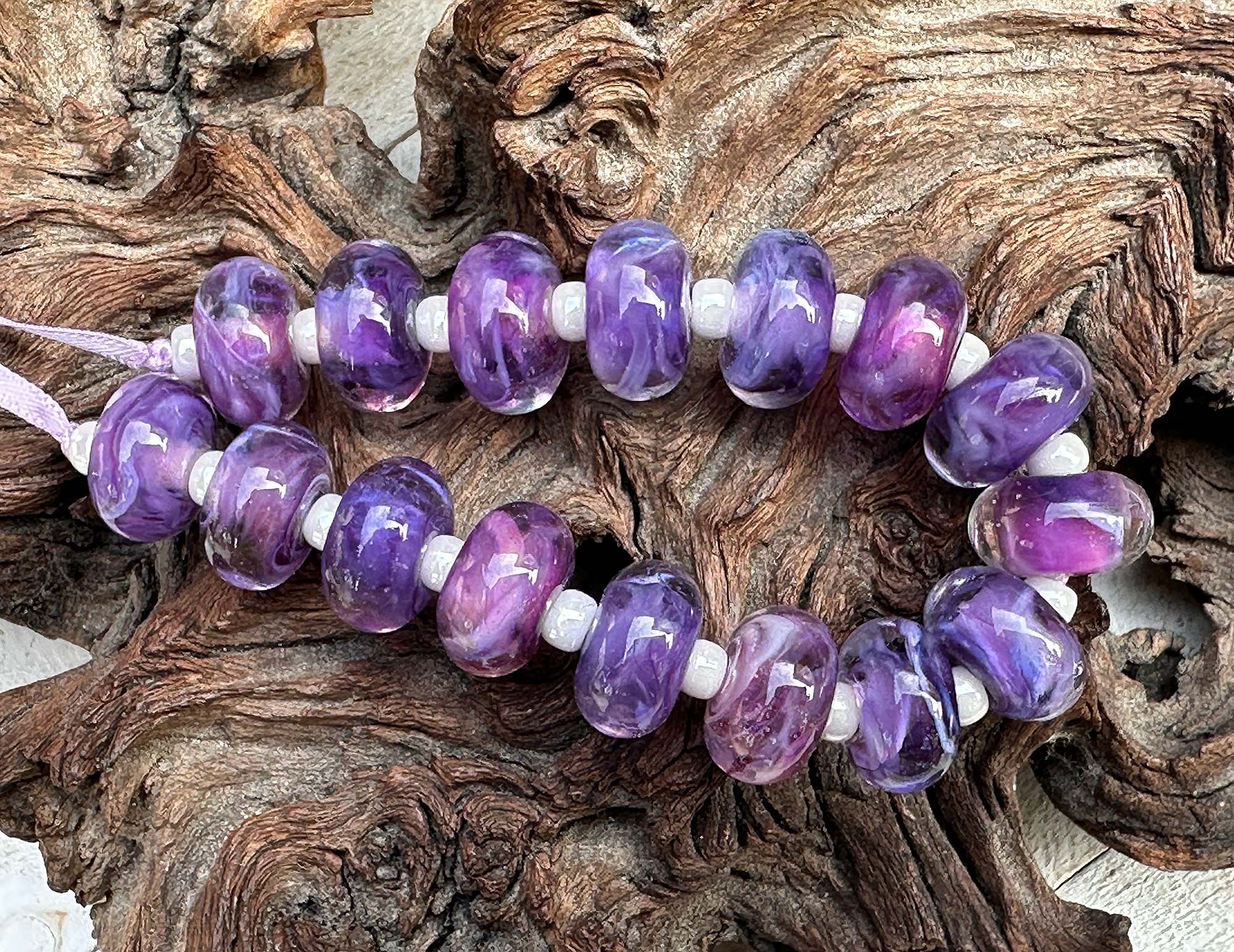 16-Piece Purple Swirl Glass Lampwork Beads Set for Jewelry Making - DIY Bracelet, Necklace & Craft Projects - SRA Certified