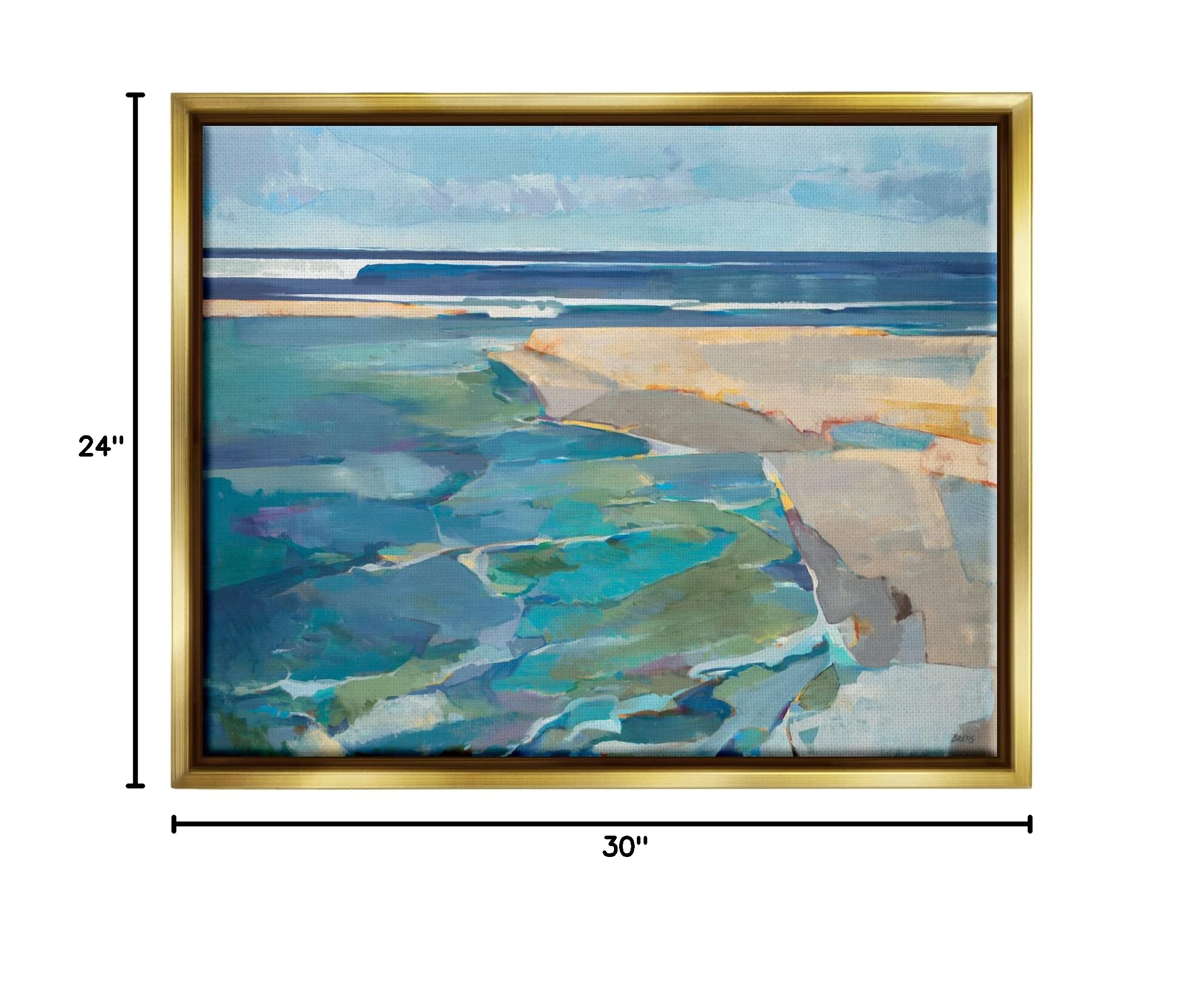 Abstract Beach Landscape Pastel Cubism Framed Wall Art - Floater Frame Painting by Stupell Industries | Coastal Home Decor, Living Room & Bedroom Wall Art