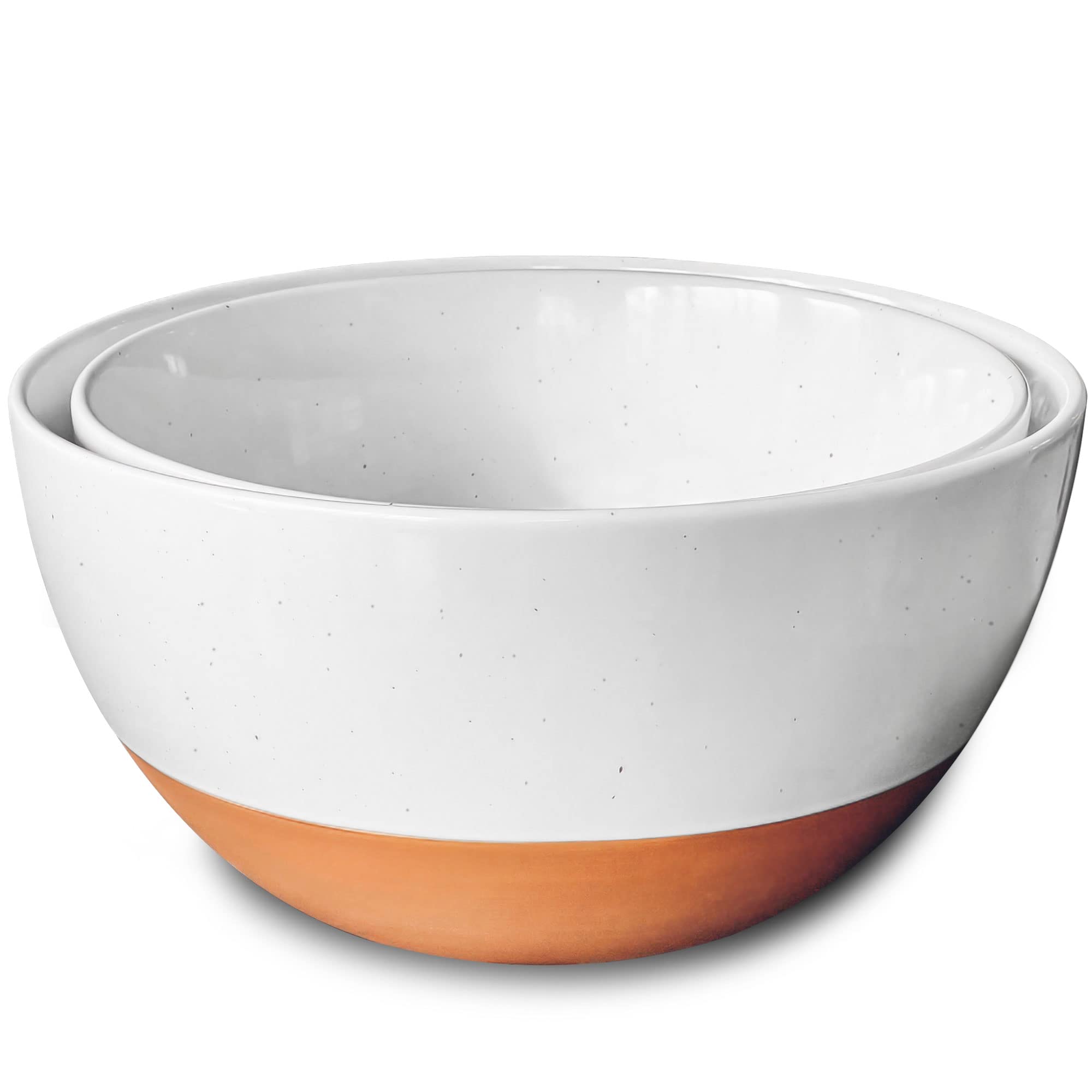 Mora Ceramic Mixing Bowls Set of 2 - Large 5.5 Qt & 3.6 Qt Nesting Bowls for Cooking, Baking, Serving, Salad, Popcorn - Microwave, Oven & Dishwasher Safe Stoneware - Perfect for Meal Prep, Entertaining & Family Dinners - White