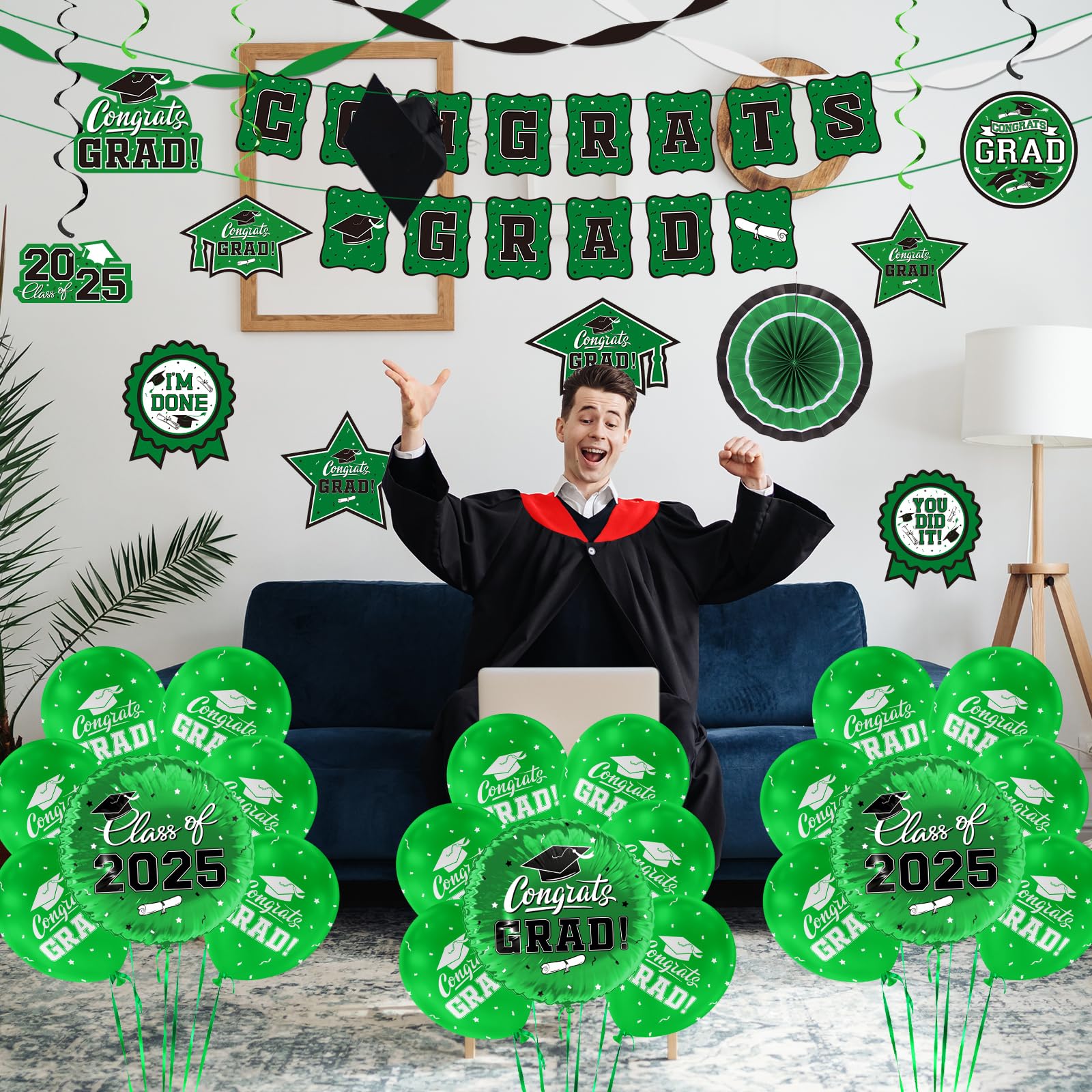 2025 Graduation Decorations Set - Banner, Backdrop & Balloons for School Celebrations