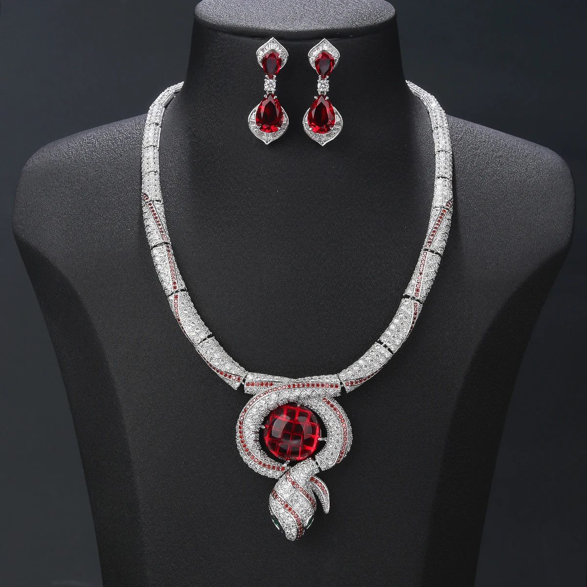 Luxury Cubic Zirconia Snake Jewelry Set - Women's Animal Print Necklace & Earrings for Party, Wedding, Evening Wear & Costume Accessories | CN11467