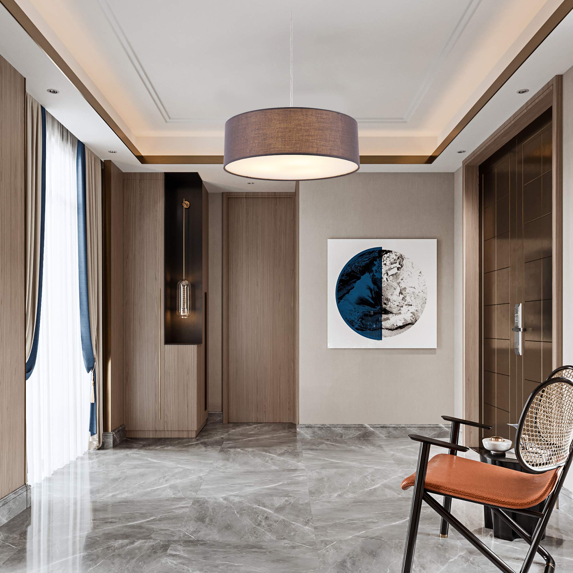 Modern Grey Fabric Pendant Light - 15
