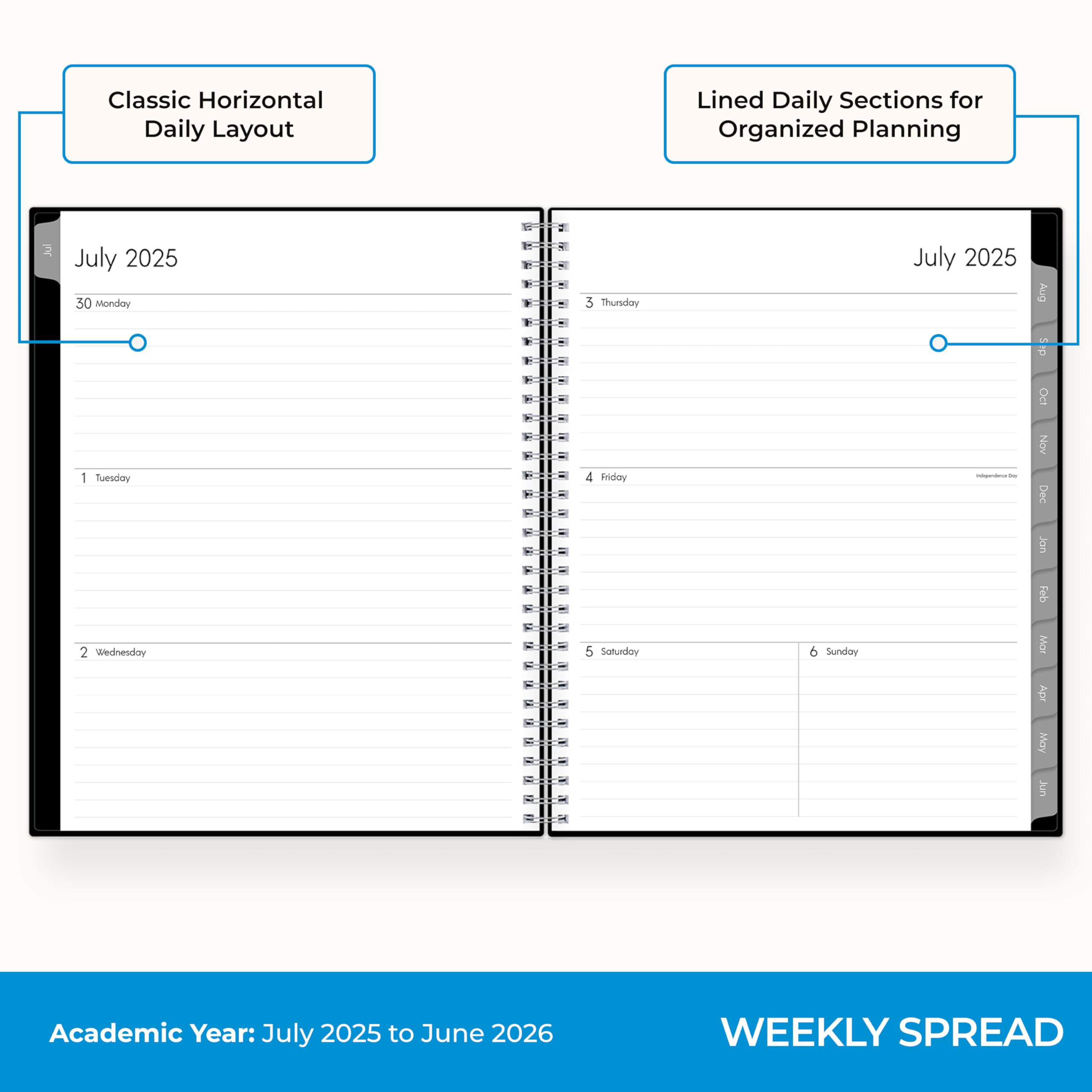 Blue Sky 2025-2026 Academic Planner - Weekly & Monthly Calendar from July to June, 8.5