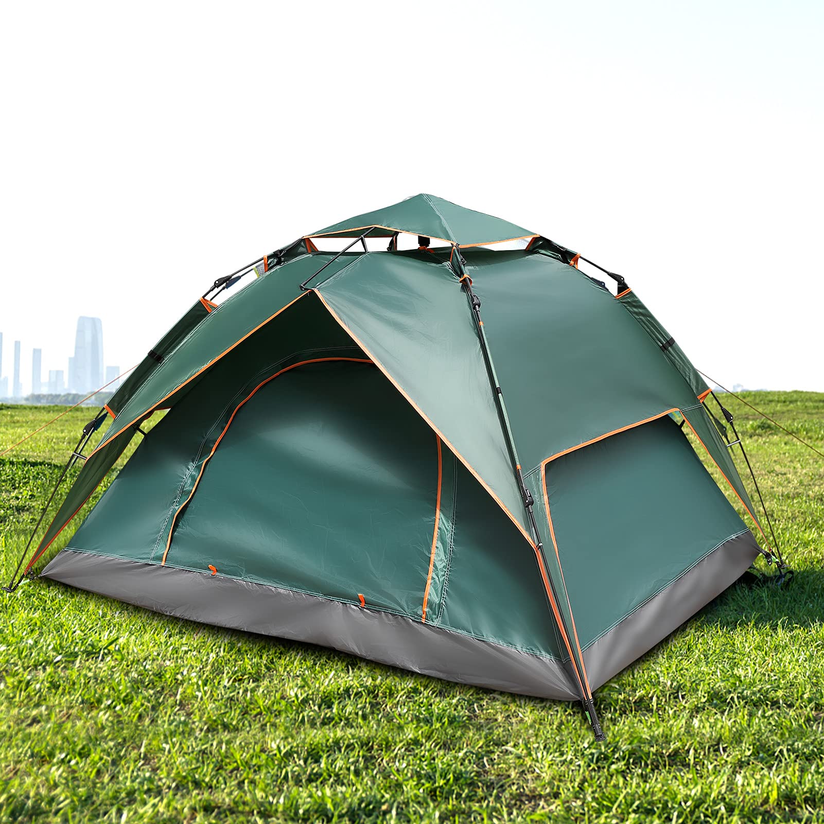 3-4 Person Instant Pop Up Tent - Waterproof Double Deck Family Camping Tent for Outdoor Hiking, Fishing & Travel | Portable Automatic Setup for Beach, Backyard & Emergency Shelter