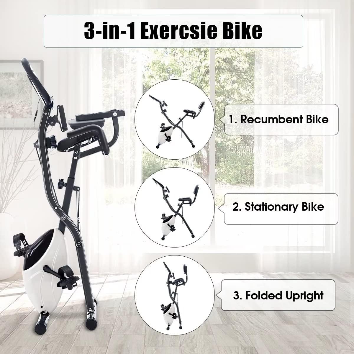 Merax 2-in-1 Foldable Exercise Bike - 16-Level Magnetic Resistance Recumbent & Upright Indoor Cycling Bike for Home Workouts | Perfect for Cardio Training, Weight Loss & Small Space Fitness