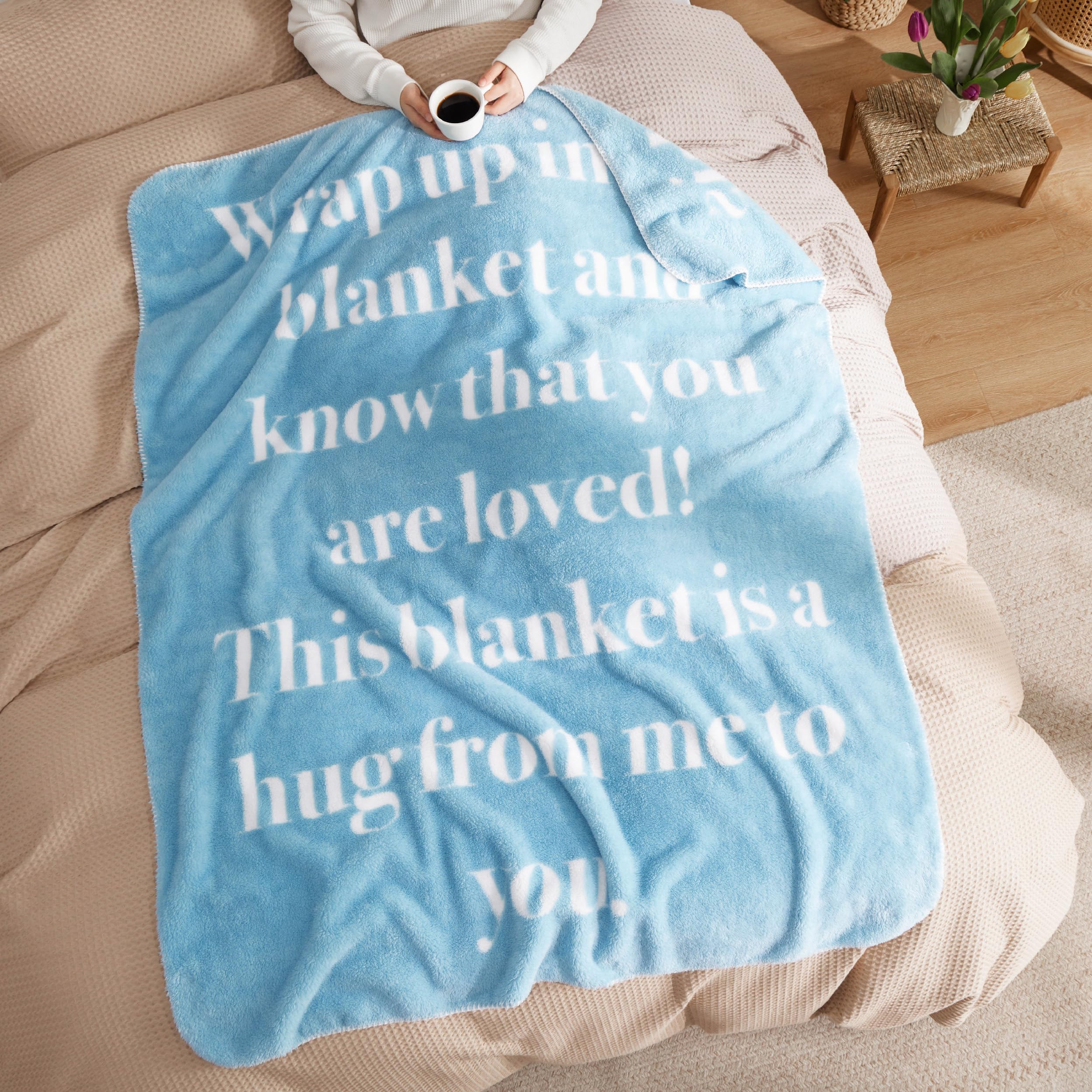 Bedsure Inspirational Healing Blanket for Women - Soft Get Well Gifts, Post-Surgery Recovery Blanket with Uplifting Words, Comforting Cancer Care Blanket for Mom, Elderly & Adults, Blue, 50x60 Inch - Perfect for Hospital Stay, Chemotherapy Comfort & Thoughtful Birthday Gifts
