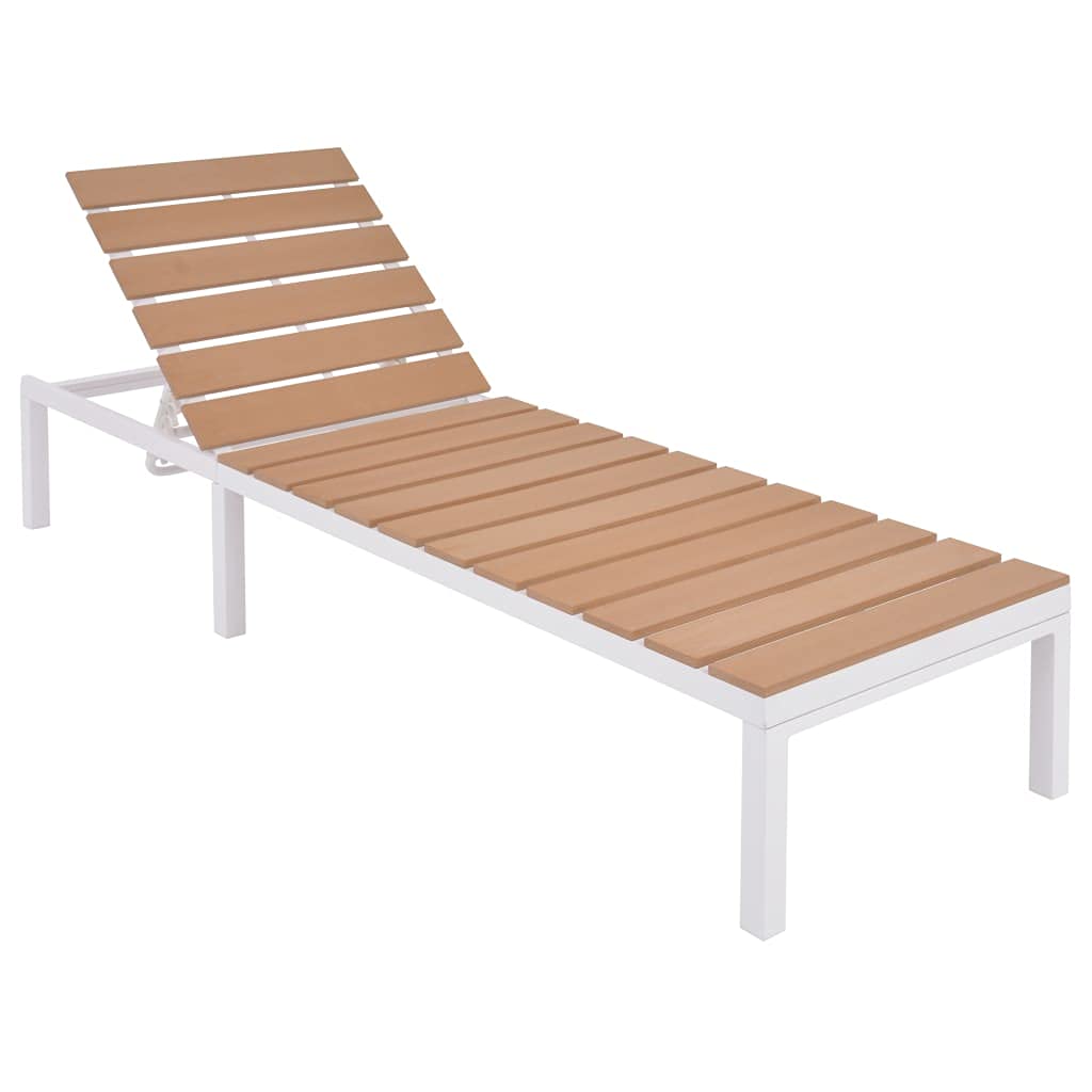 Premium Outdoor Lounge Reclining Couch Set - 2-Piece Patio Furniture with Side Table (Aluminum & WPC Frame, White/Brown) - Perfect for Backyard, Beach, Poolside & Garden Relaxation