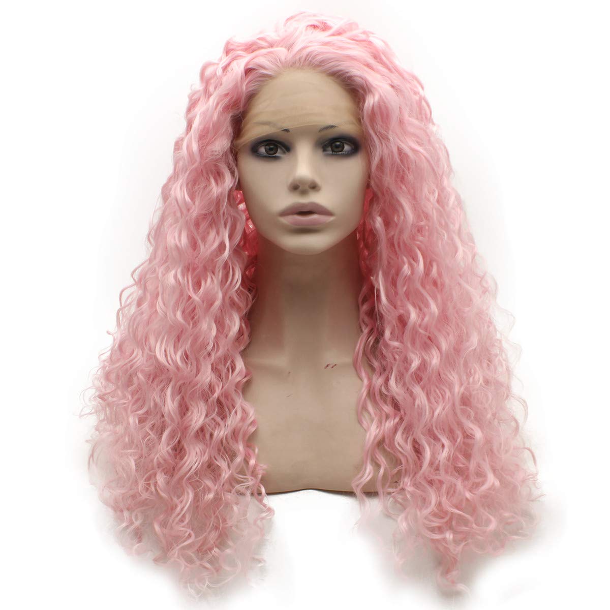 Mxangel Long Pink Curly Lace Front Synthetic Wig - Heat Resistant Cosplay Wig for Halloween, Party, Costume & Daily Wear