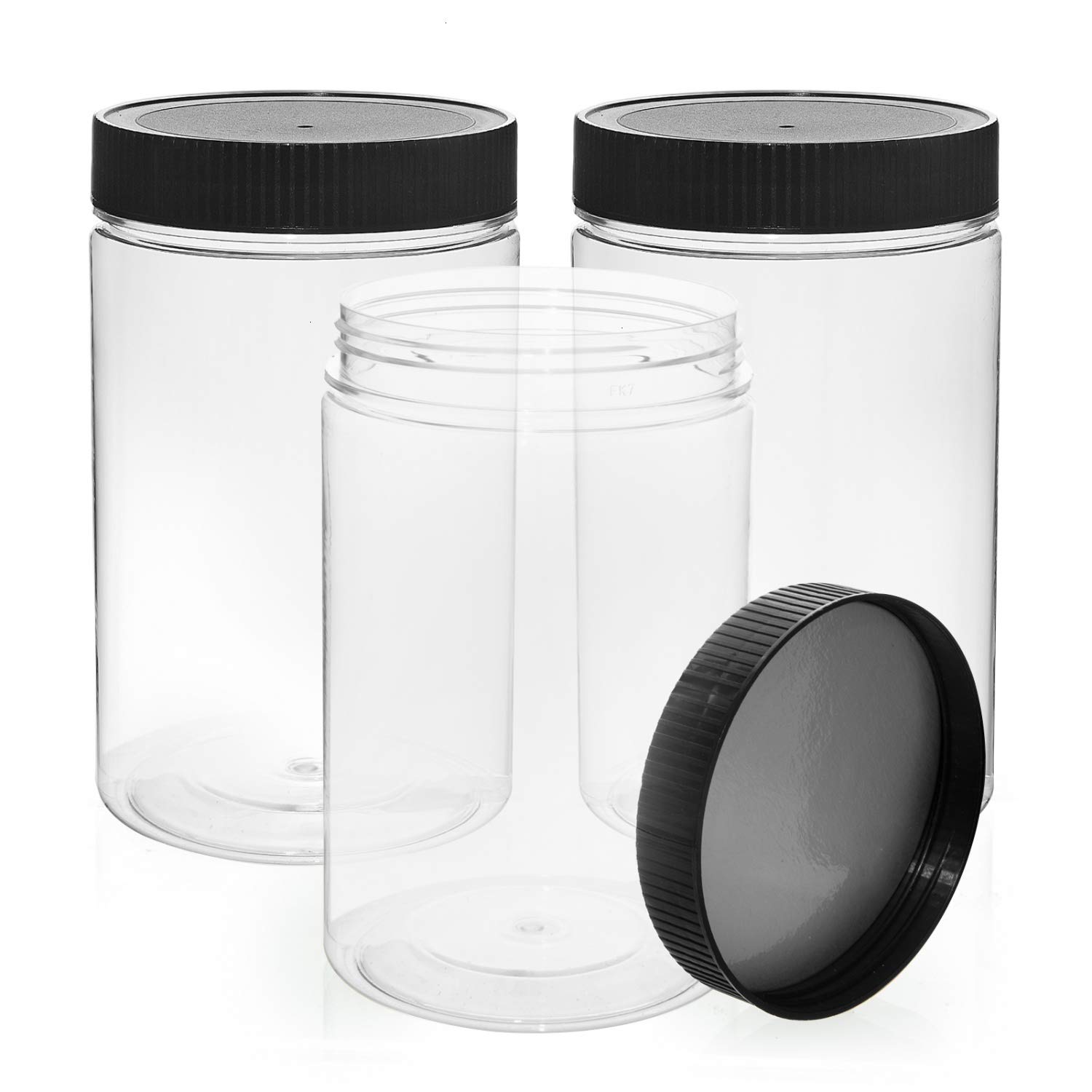 27oz Plastic Jars with Lids - 3 Pack Airtight Food Storage Containers for Kitchen & Pantry Organization