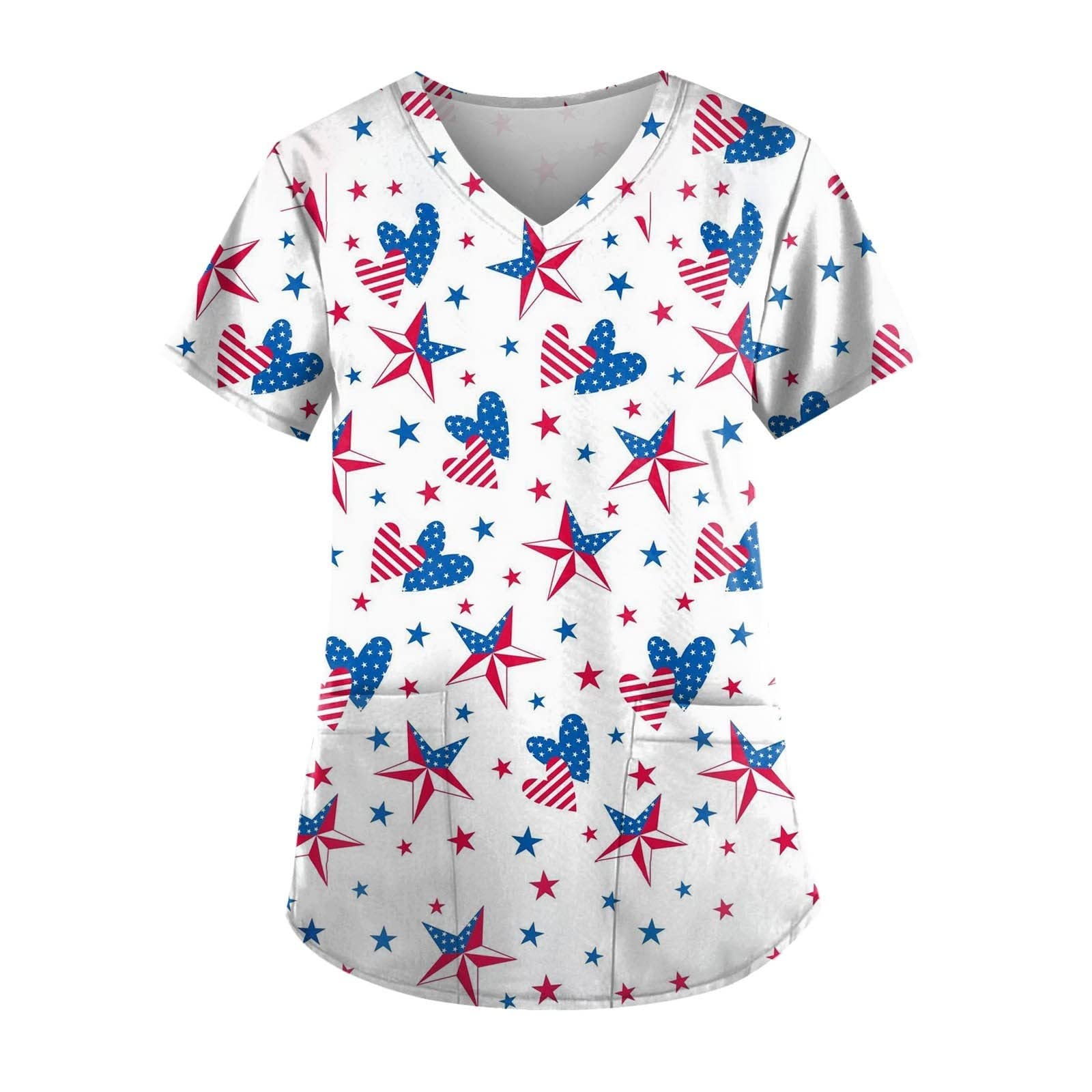 USA Flag Nurse Scrub Top - Patriotic 4th of July Workwear for Women