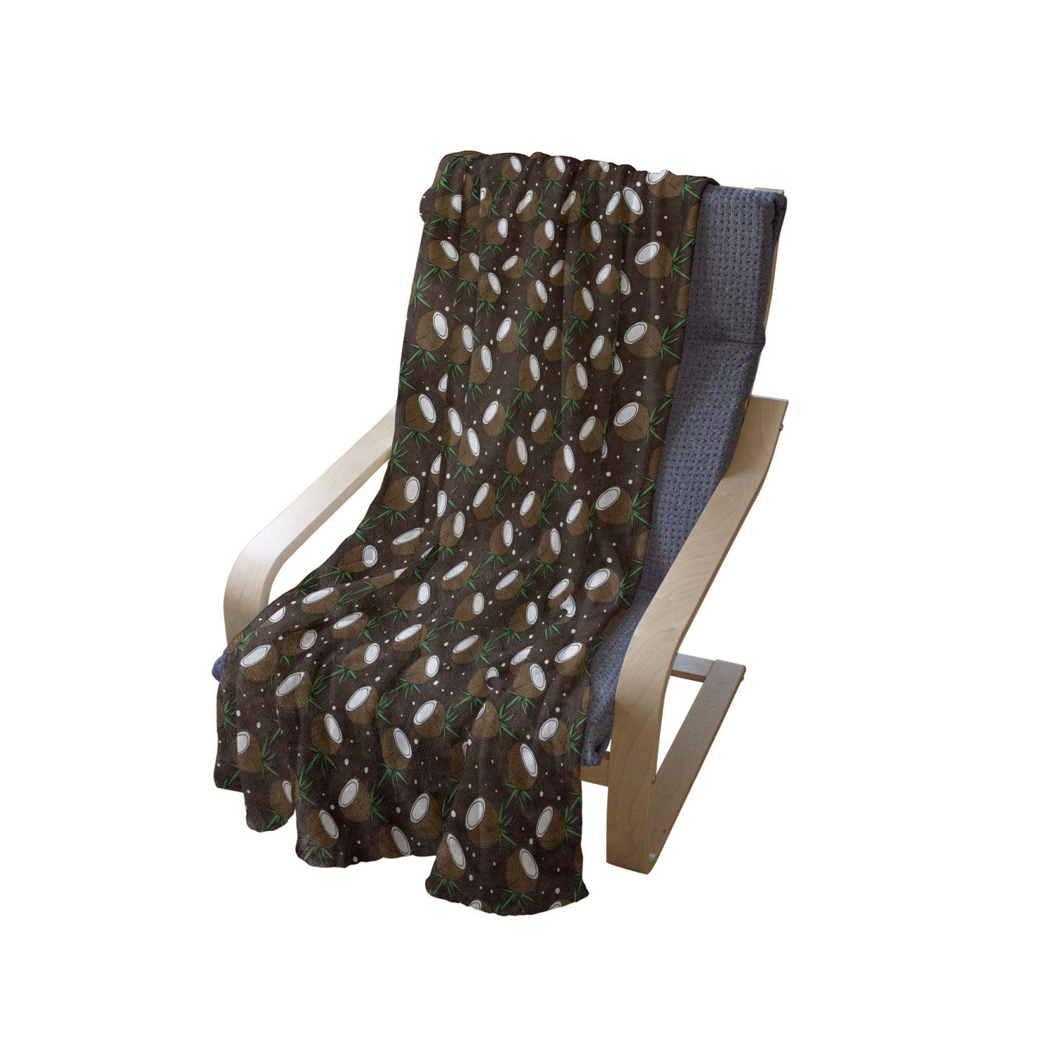 Ambesonne Chocolate Brown Fleece Throw Blanket - Tropical Coconut & Dots Pattern - Soft Flannel Couch Cover 60