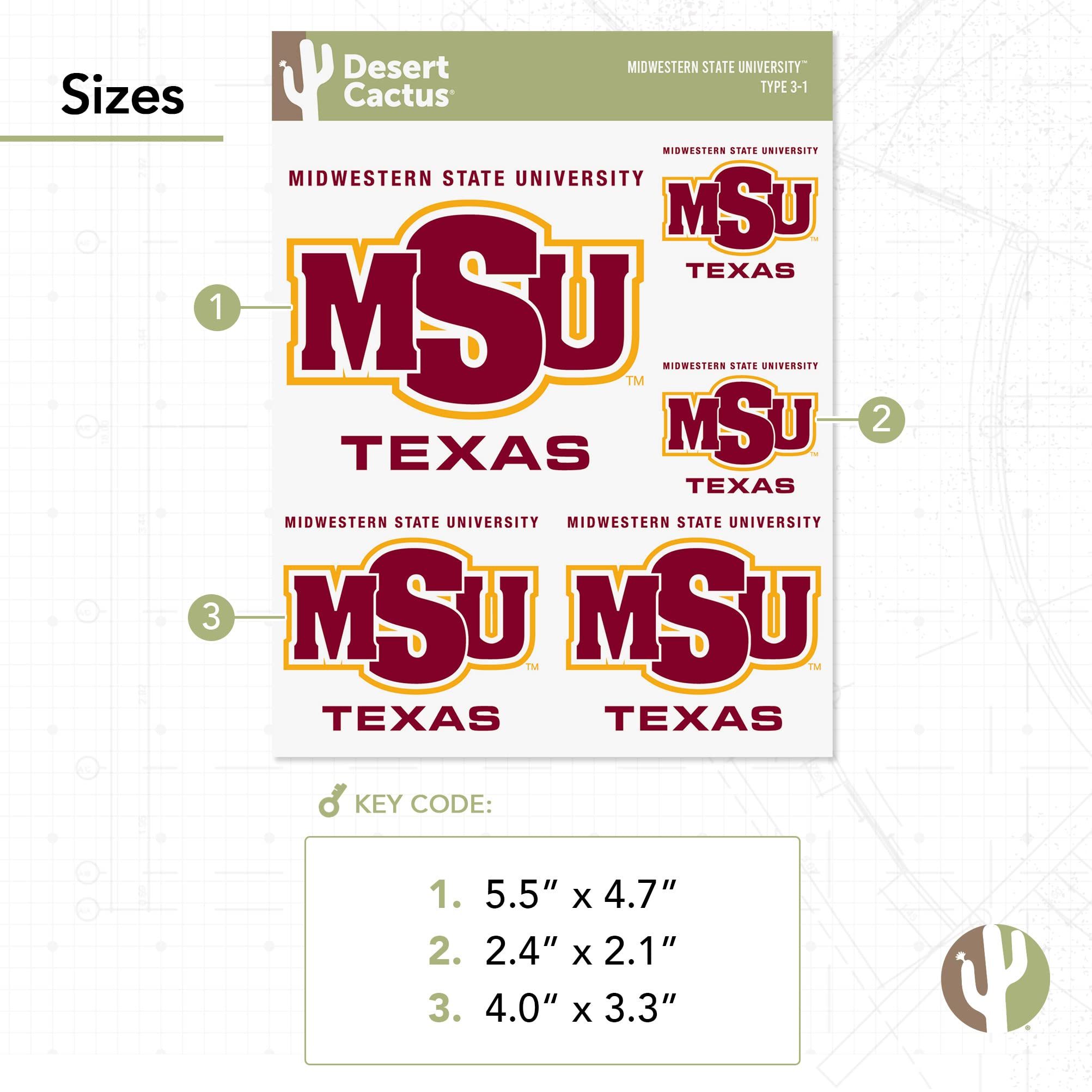 MSU Mustangs Vinyl Decals - Desert Cactus Design for Laptop, Water Bottle, Car & Scrapbook - Perfect for College Students, Alumni & Fans - Western State University Stickers for School Spirit & Decor