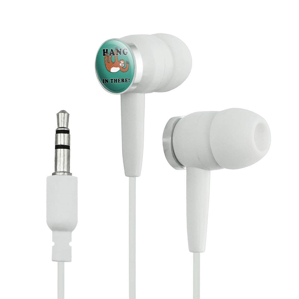 Funny Sloth In-Ear Headphones - 'Hang in There' Humorous Graphic Earbuds for Music & Calls | Perfect for Gym, Workouts, Commuting & Gifts