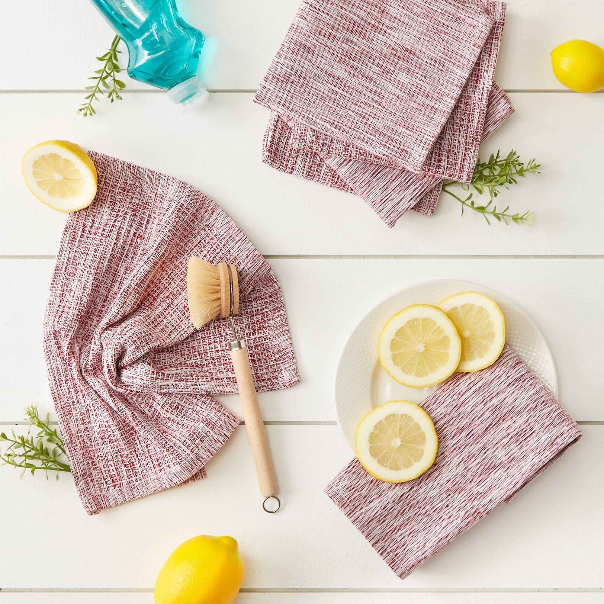 DII Recycled Cotton Kitchen Dishcloth Set - 6-Piece Absorbent Waffle Weave Towels (12x12 Inches, Barn Red) - Eco-Friendly Cleaning Cloths for Dishes, Countertops & Household Chores