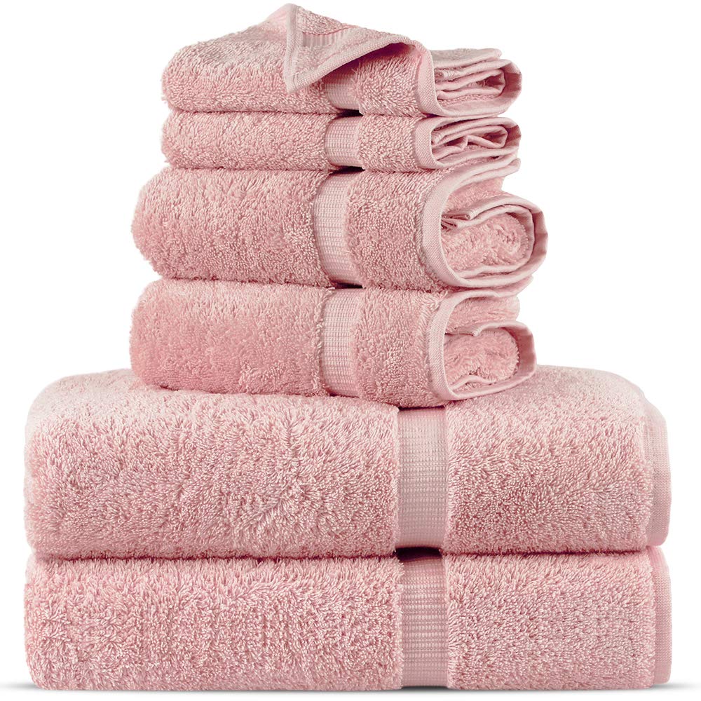 Premium Turkish Cotton Towels - Ultra Soft & Highly Absorbent 6-Piece Bath Towel Set (Pink) for Spa, Bathroom & Luxury Home Use