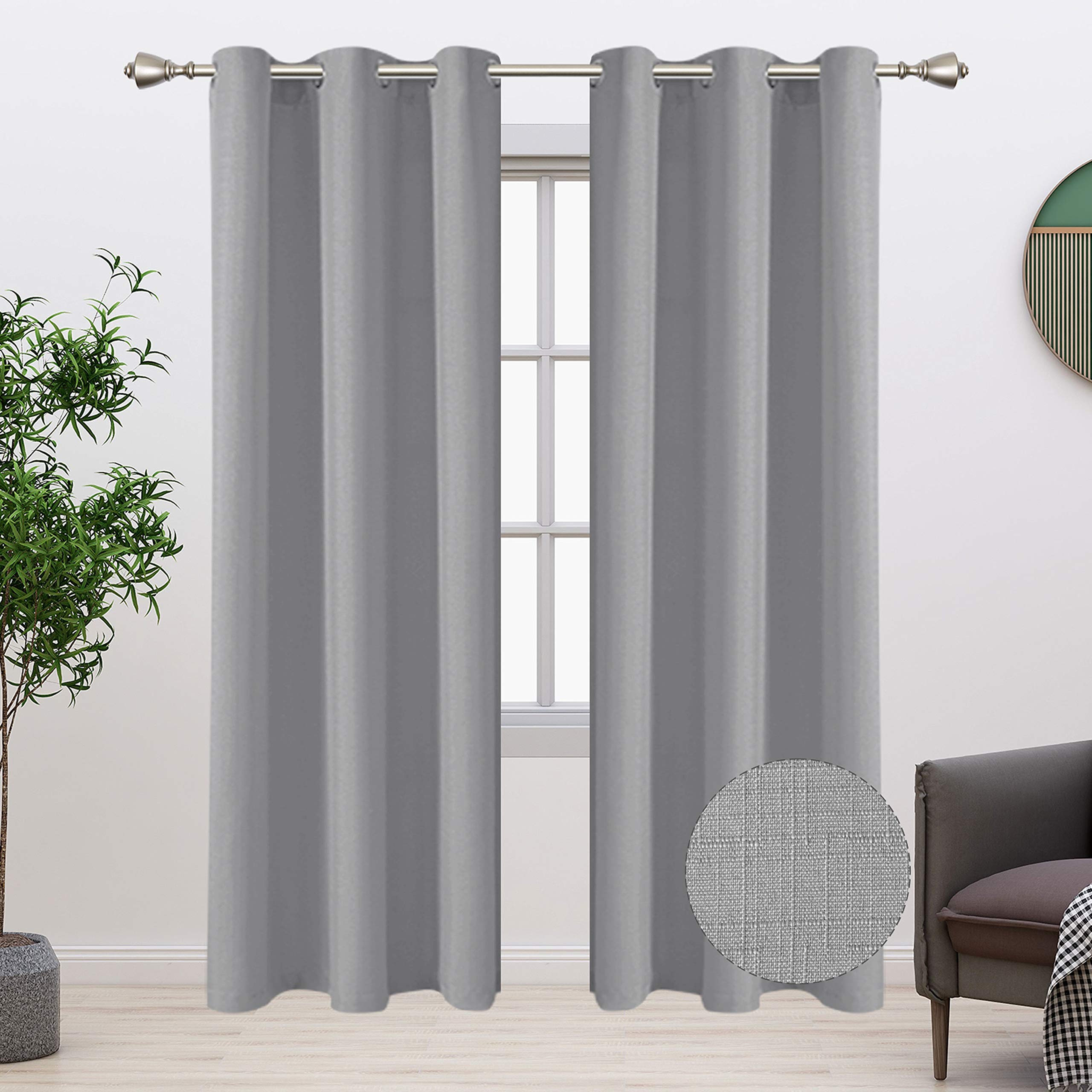 BONZER Linen Look Textured Curtains - Light Filtering Grommet Window Drapes for Bedroom & Living Room, Set of 2 Panels (38x84 Inches, Silver) - Perfect for Privacy & Sun Protection in Home Decor