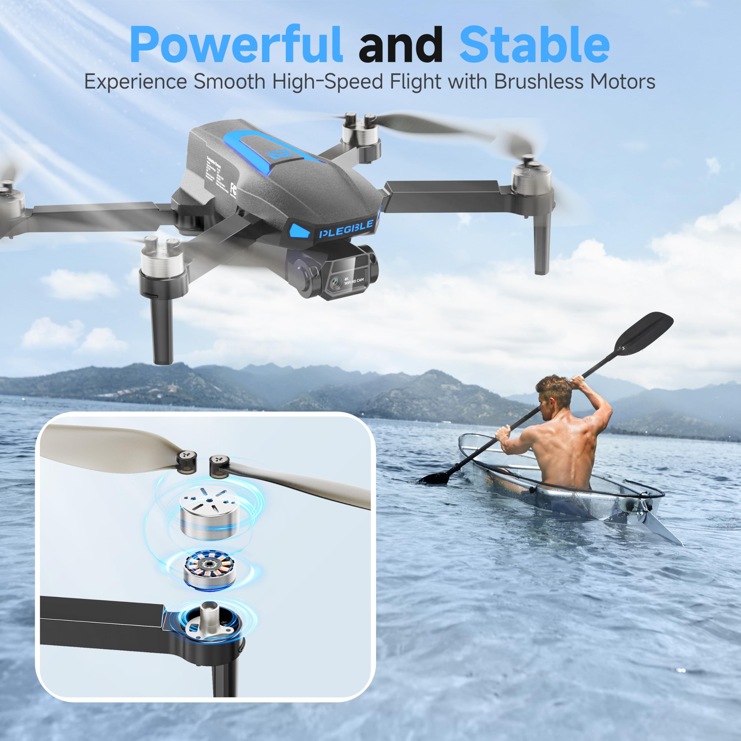 4K FPV Foldable RC Drone with Brushless Motor - 45 Mins Flight Time, 3 Batteries & Beyond-Range Alert - Best Camera Drone for Adults, Kids & Beginners - Perfect for Aerial Photography, Outdoor Adventures & Gifts for Men & Boys