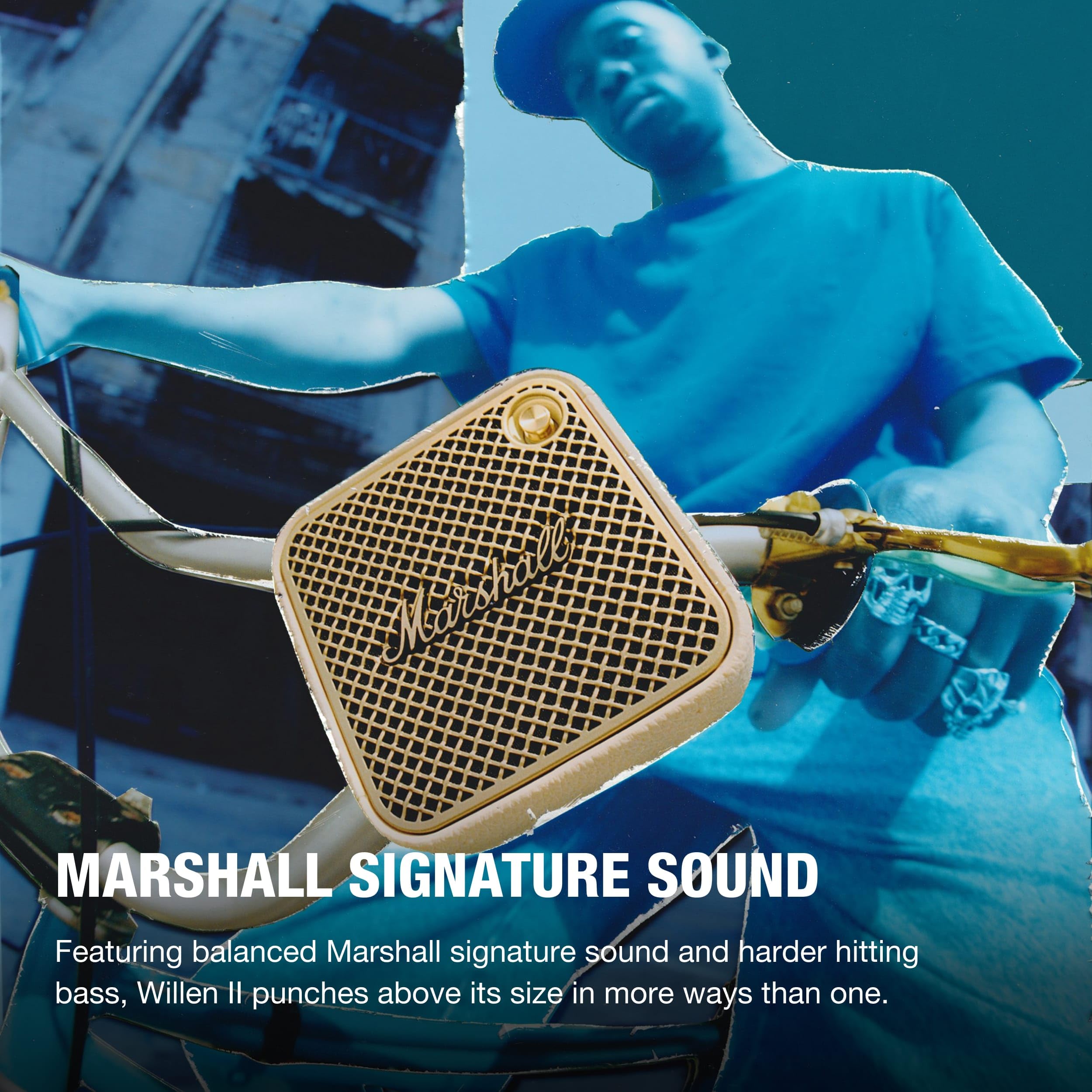 Marshall Willen II Portable Bluetooth Speaker - Wireless Outdoor Speaker with Rich Bass, 15+ Hours Playtime, IP67 Waterproof, Cream White | Perfect for Beach, Pool, Camping & Travel