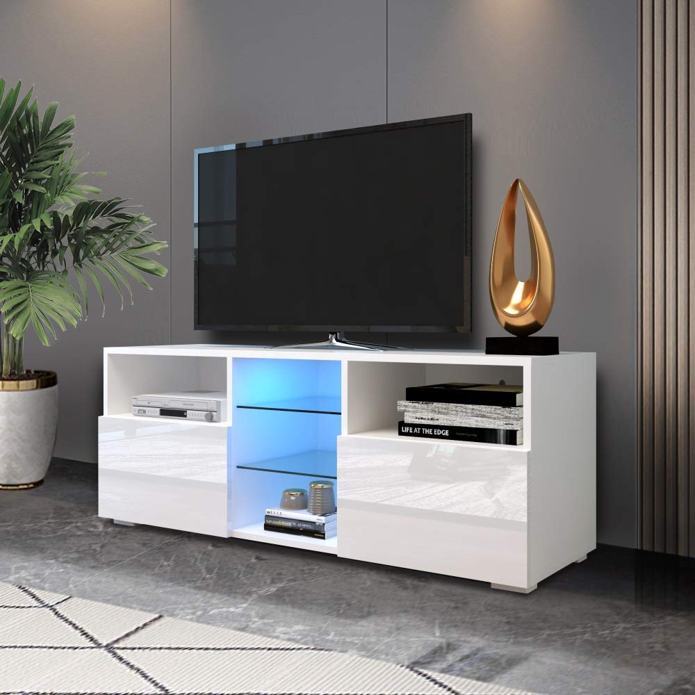Modern High-Gloss LED TV Stand with 20-Color Lighting - Entertainment Center with 2 Storage Cabinets for Living Room & Bedroom - Perfect for Movie Nights & Gaming Setup - Ships from USA Warehouse