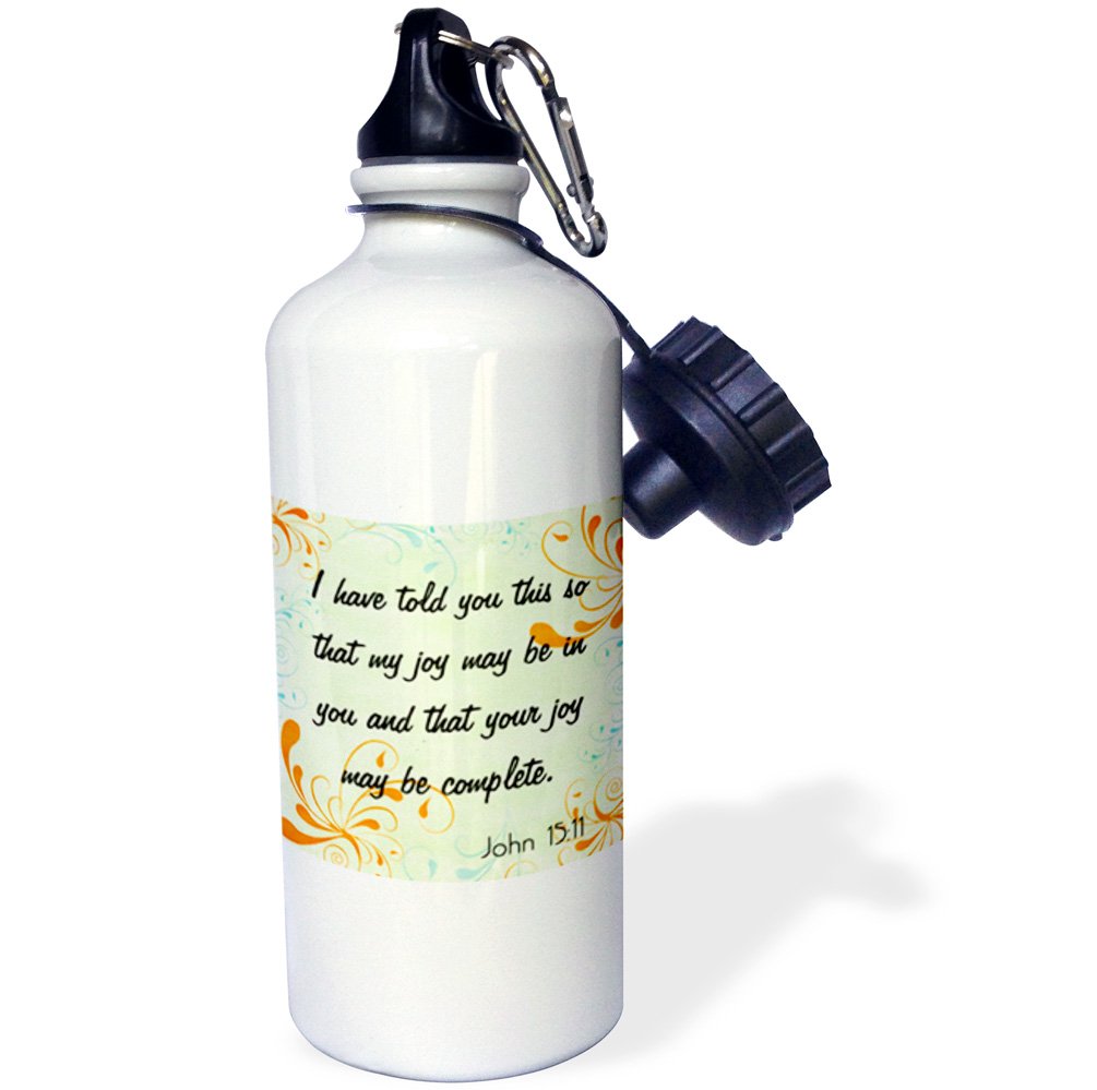 3D Rose Bible Verse John 15:11 Gradient Swirl Pastel Christian Inspirational Sports Water Bottle - 21 oz White - Perfect for Church, Bible Study & Outdoor Activities