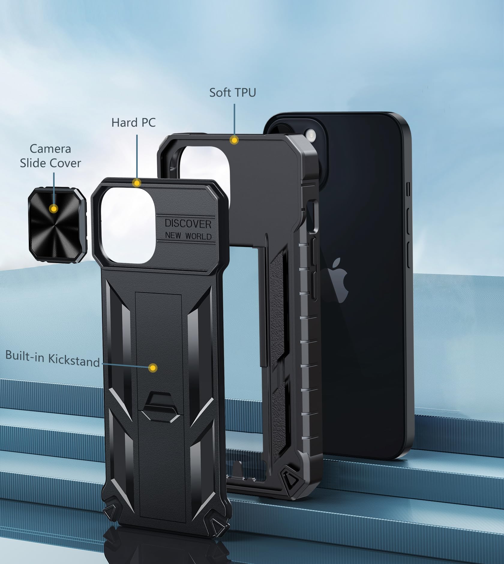 FNTCASE Military Grade Shockproof iPhone 15 Case with Kickstand - Heavy Duty Rugged Protective Cover for iPhone 15 | Anti-Slip Textured Bumper | Perfect for Outdoor Activities, Construction Work & Extreme Sports