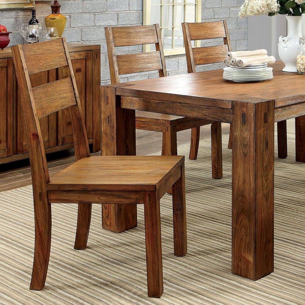 Dark Oak Rustic Style Solid Wood Kitchen Dining Chairs Set of 2 - Panel Back Chairs for Dining Room, Kitchen, Breakfast Nook & Farmhouse Decor