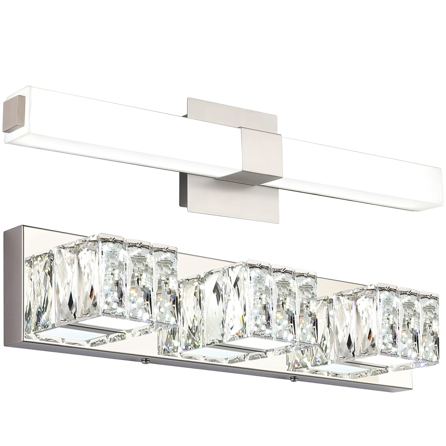 ZUZITO Modern LED Vanity Light Bar - Brushed Nickel Bathroom Lighting with Chrome Crystal Accents for Mirror, Makeup Area & Spa-Style Decor