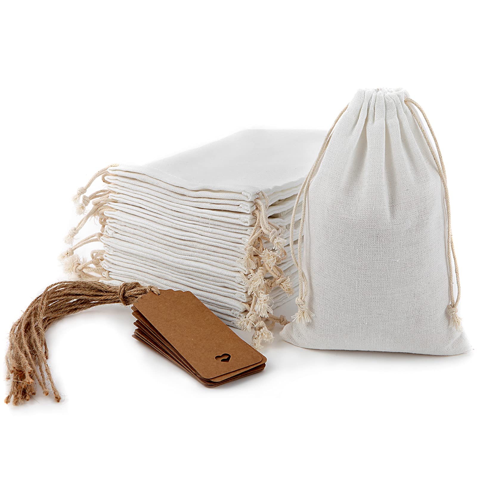FILIFALA 20 Pack White Muslin Cotton Drawstring Bags - 5x7 Inch Reusable Gift Pouches for Jewelry, Wedding Favors, Bridal Shower, Birthday Party, Crafts & Storage - Eco-Friendly Organizing Solution for Home, Travel & Events (Pack of 20)