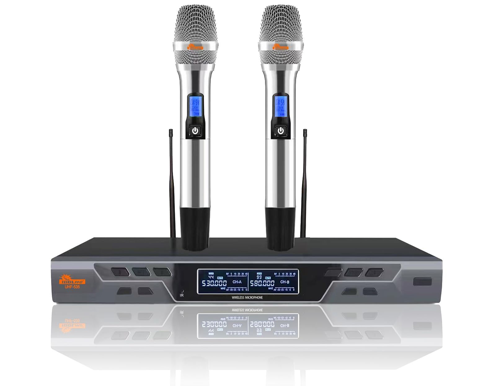 IDOLPRO UHF-535 Digital Wireless Microphone System - Dual Handheld Mics with Auto Scan & Vocal Support for Karaoke, Live Streaming, Church Events & Stage Performances