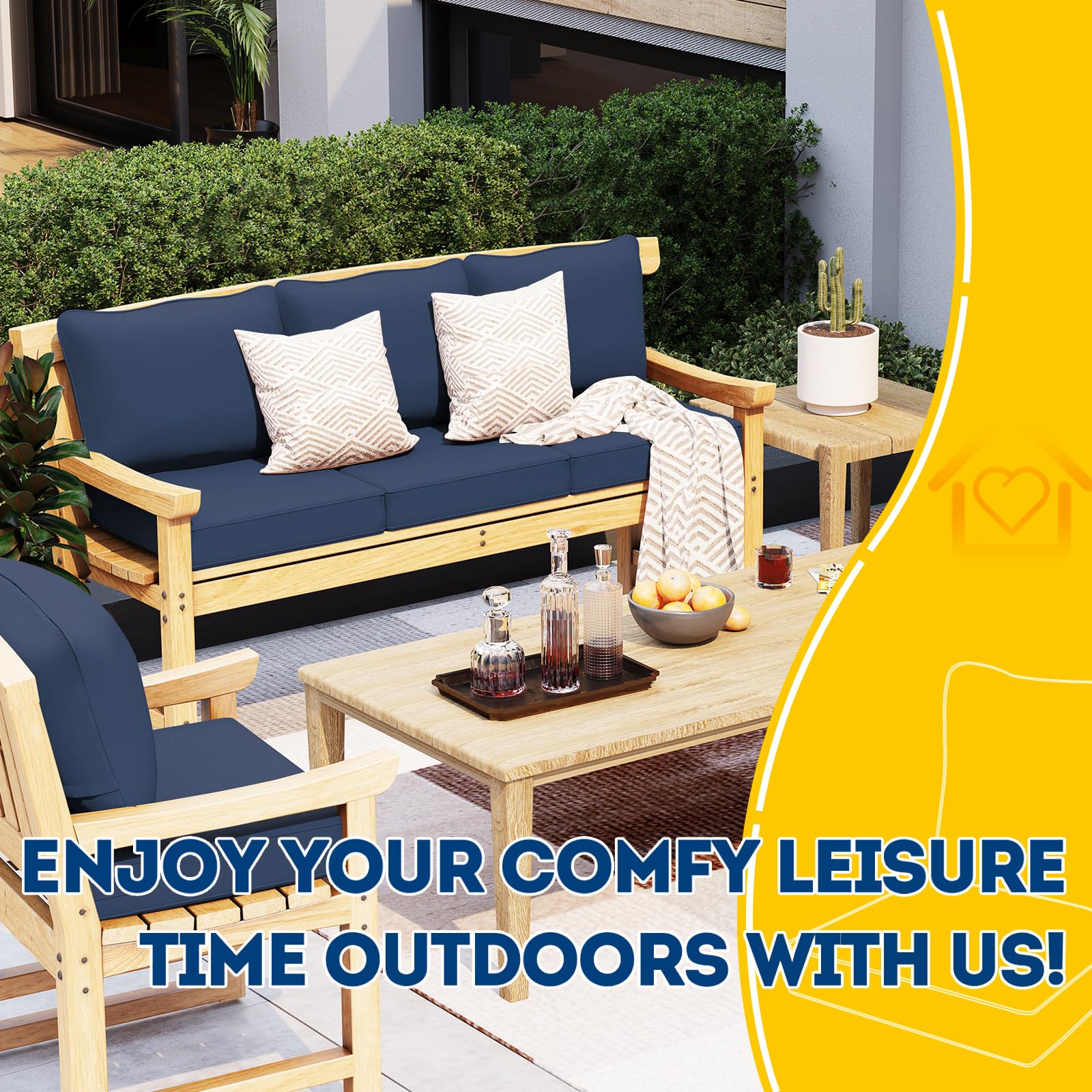 Outdoor Deep Seat Cushions for Patio Chairs - Waterproof & Fade Resistant Replacement Covers - Set of 2 (24x24x5 Inch) Navy Blue - Perfect for Garden, Deck, Poolside & Outdoor Lounge Furniture