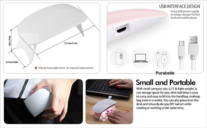 Mini UV LED Nail Lamp - Portable Mouse-Shaped Gel Nail Dryer with USB Charging | Fast Curing for Gel Polish & Acrylic Nails | Perfect for Home Manicures & Salon Professionals