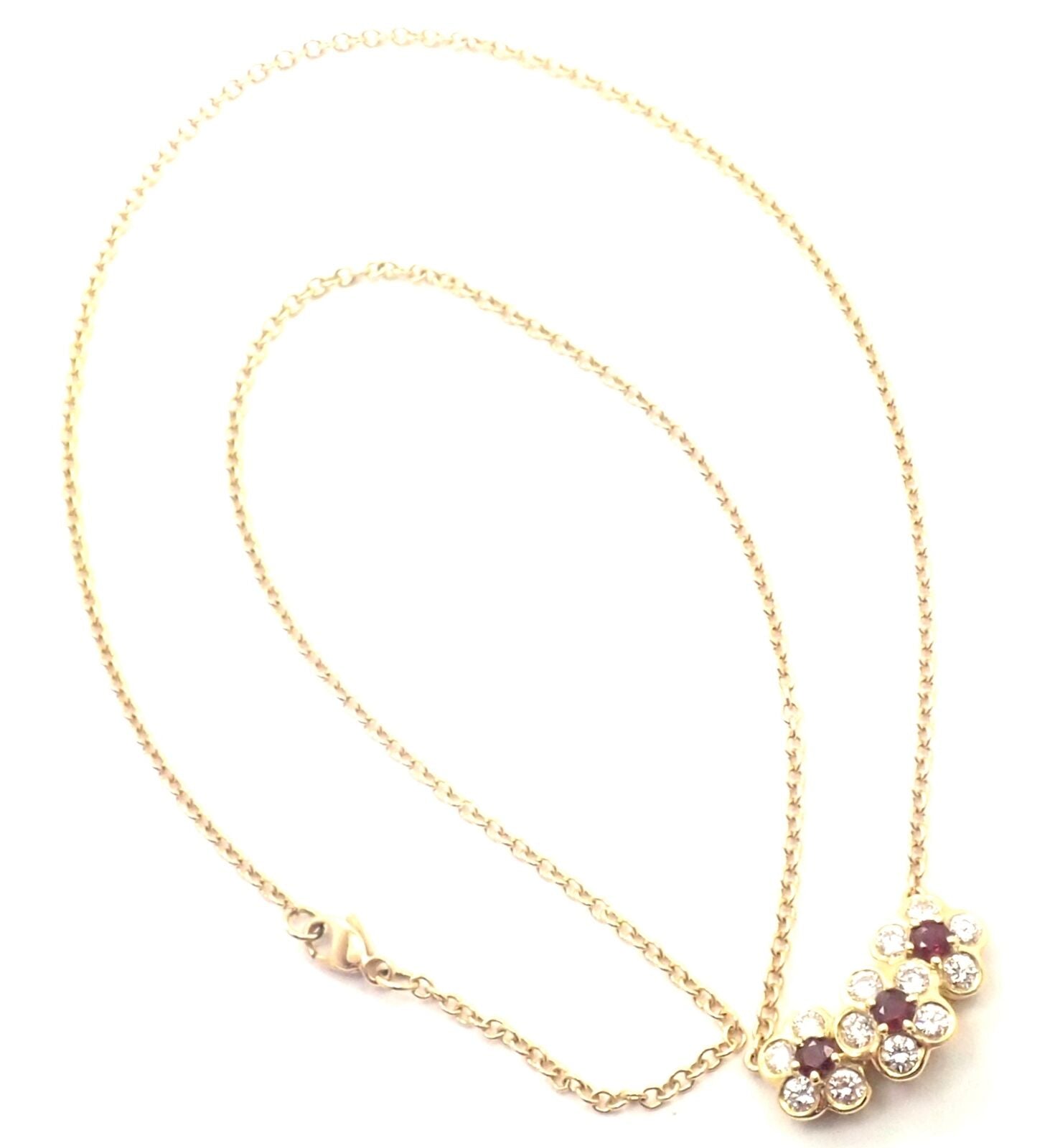 Authentic Van Cleef & Arpels 18k Yellow Gold Ruby Diamond Fleurette Necklace | Luxury Jewelry for Women | Perfect for Weddings, Anniversaries & Special Occasions