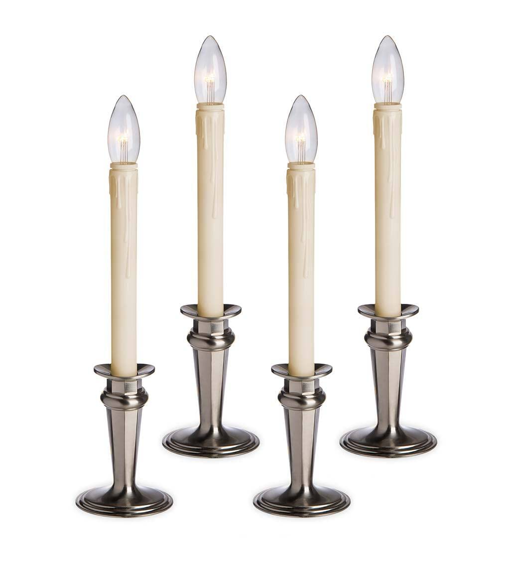 Plow & Hearth Adjustable Window Candles with Timer & Remote - Set of 4 Dual-Intensity LED Bulbs, Compact Colonial Style (9