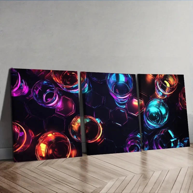 3-Piece Vibrant Neon Lights Wall Art Set - Framed Canvas 40x60cm (16x24in) - High Quality Print - 100% Australian Made - Ready to Hang - Perfect for Living Room, Bedroom & Office Decor