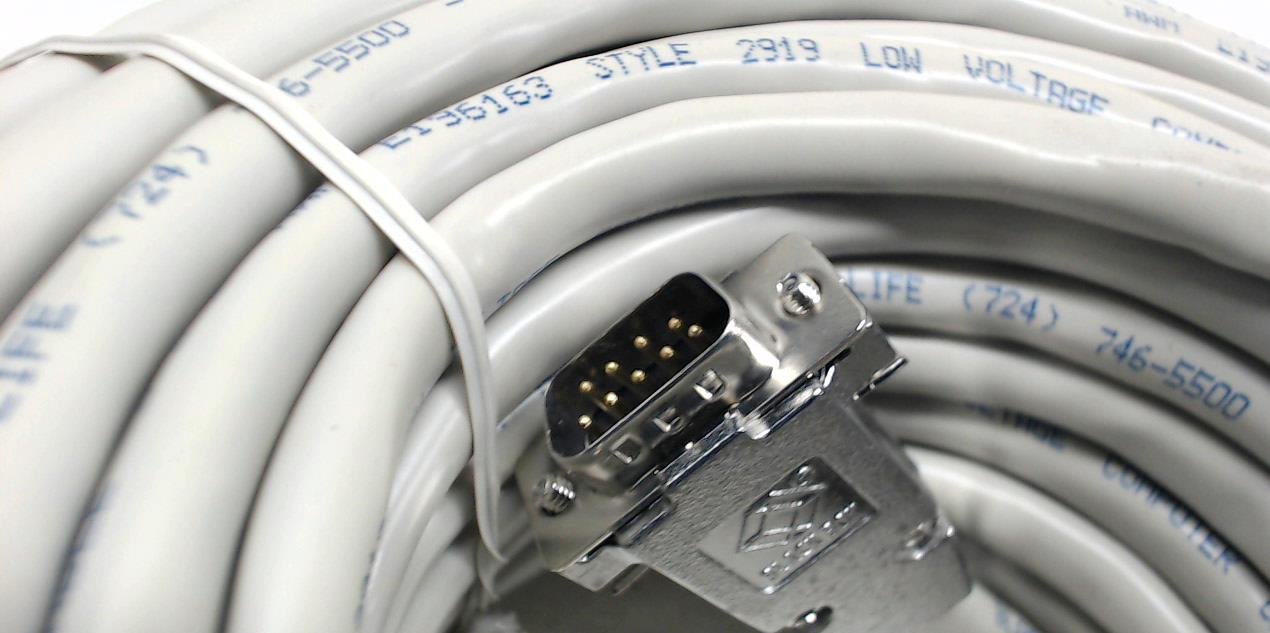 75-ft Black Shielded RS232 Serial Cable with Metal Hood - DB9 Male to Female Connector - Ideal for Industrial Automation, POS Systems & Data Transfer