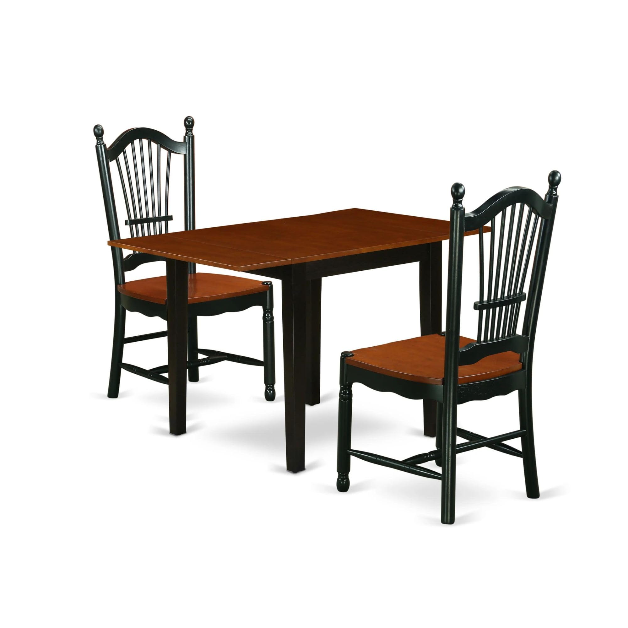 Modern 3-Piece Dining Table Set with Drop Leaf & 2 Chairs - 30x48 Inch Black & Cherry Wood - East West Furniture NDDO3-BCH-W - Perfect for Small Spaces, Breakfast Nooks & Apartment Dining Rooms