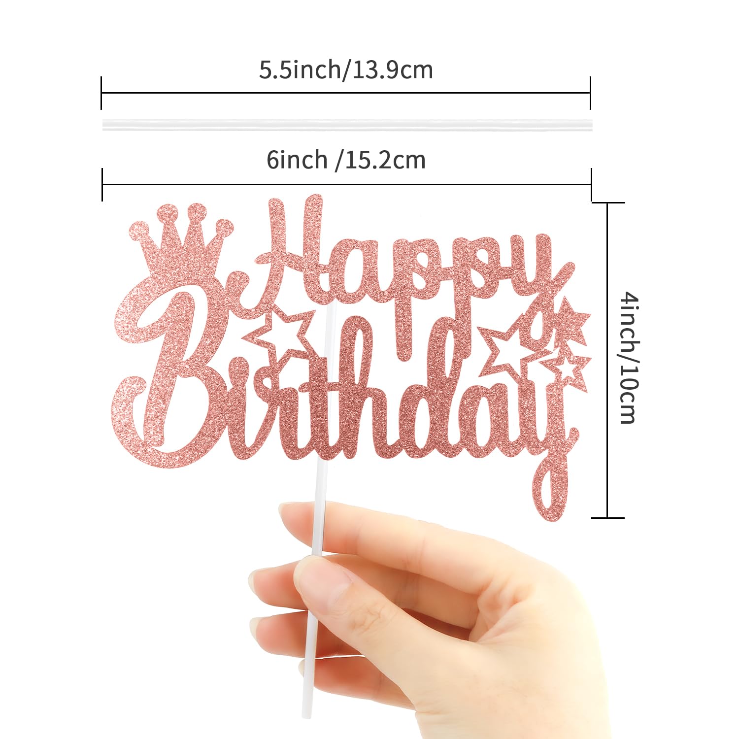 Glitter Happy Birthday Cake Topper - Champagne Birthday Party Decorations for Kids, Adults, Women & Men - Perfect for Birthday Cakes, Cupcakes & Celebration Parties (1PC)