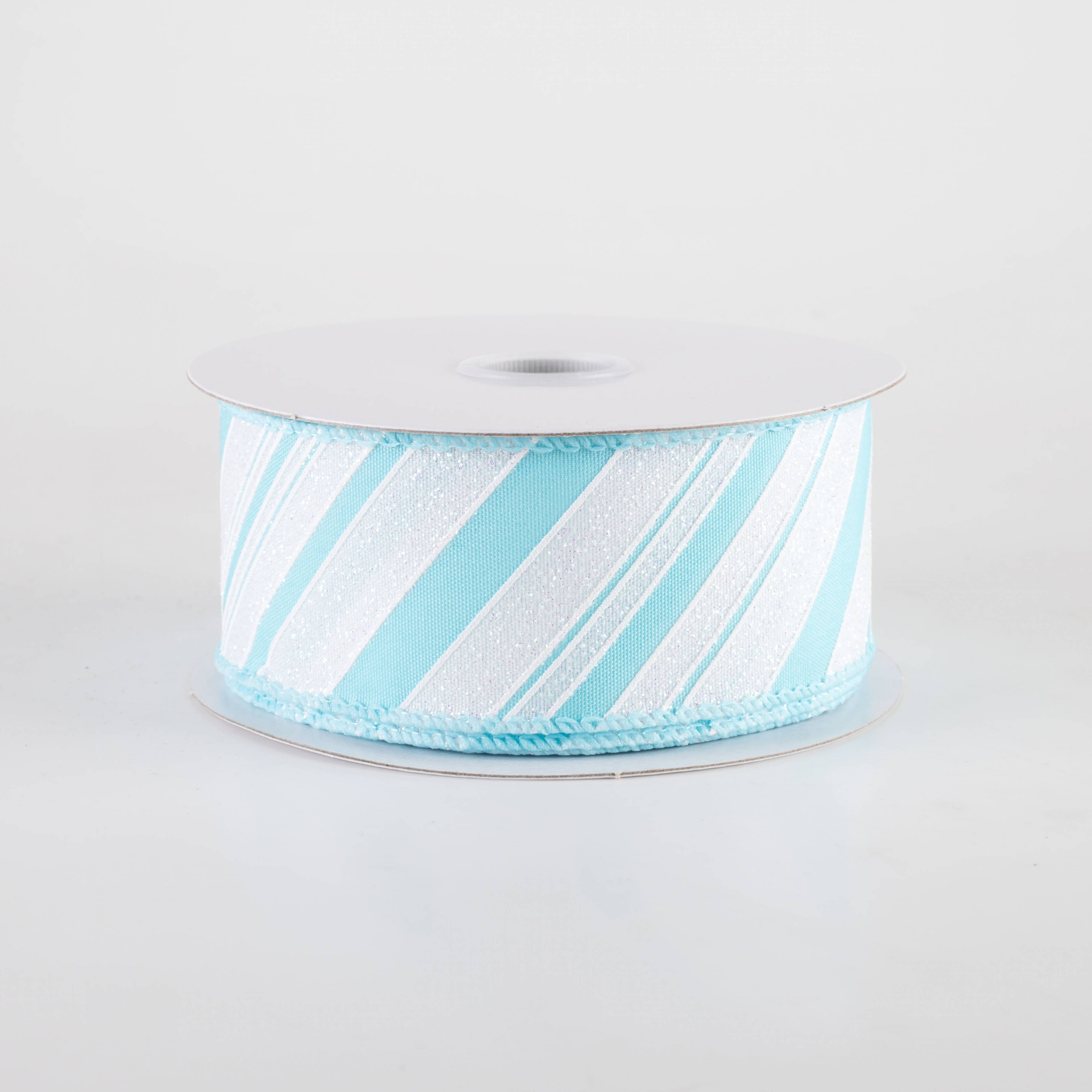 1.5 Inch Iridescent Diagonal Stripe Candy Cane Ribbon - Blue & White Christmas Decoration (10 Yards) for Gift Wrapping, Tree Trimming & Holiday Crafts