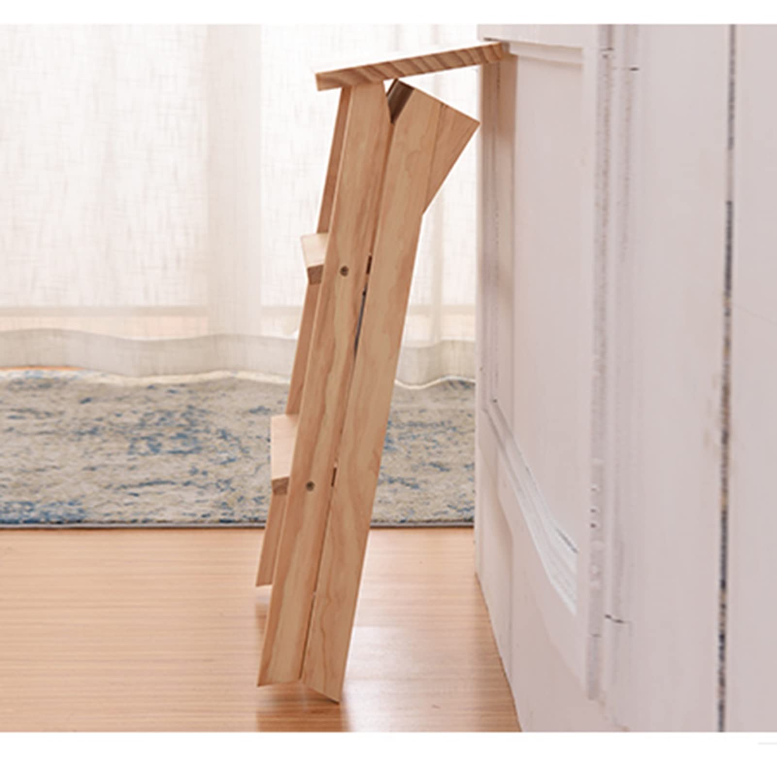 KAZUP 3-Step Folding Wooden Step Stool for Kitchen, Home & Office - Non-Slip Safety Stool for Adults & Kids - Portable Indoor Step Ladder for Reaching High Shelves, Cabinets & Storage Spaces