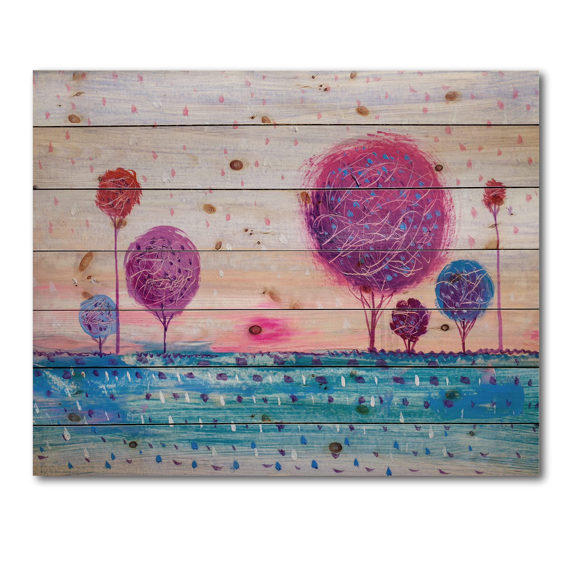 DesignQ Purple Tree Impression II Modern Wood Wall Art - Contemporary Pine Wood Decor, Large Landscape Wood Panels for Living Room & Bedroom