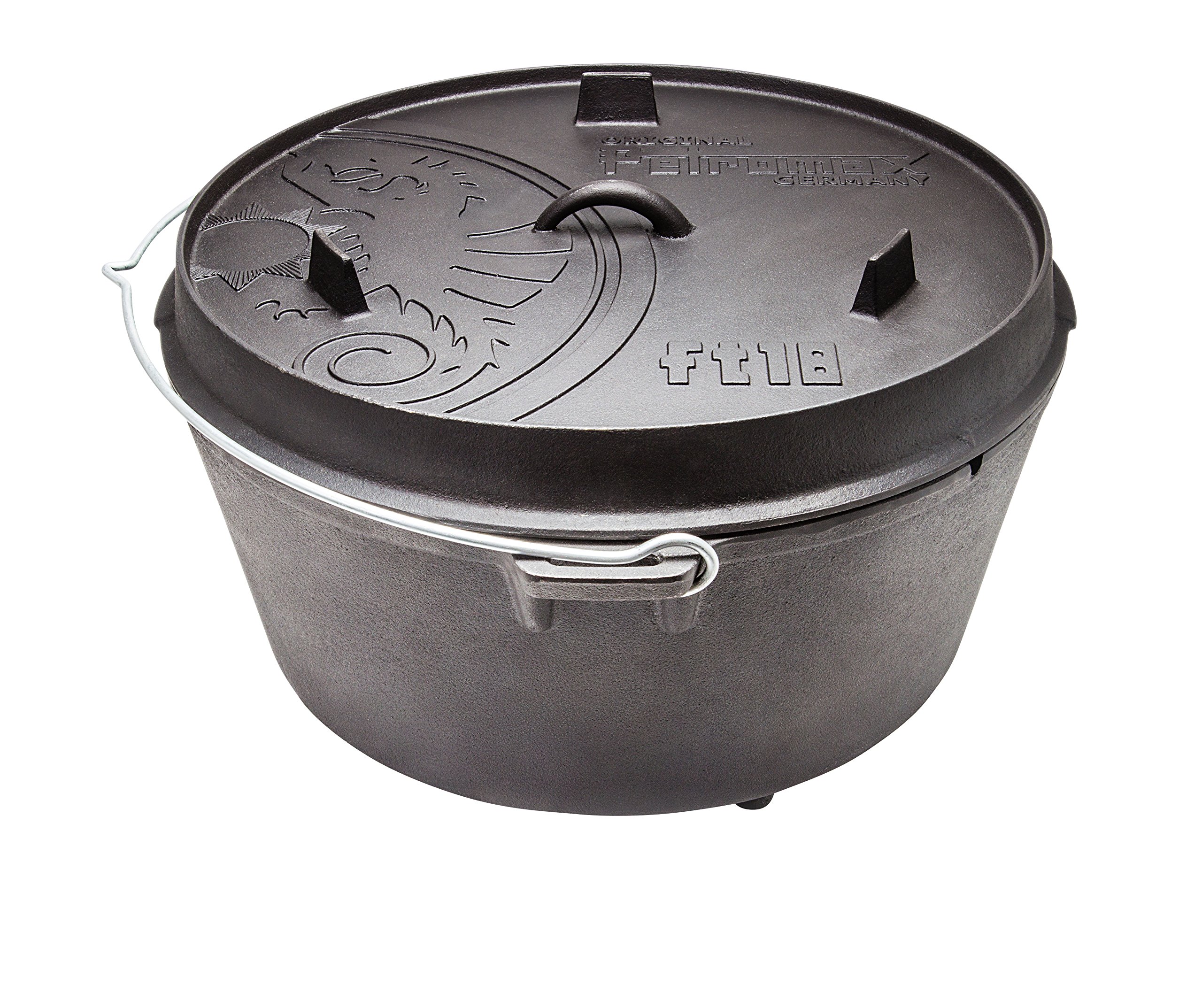Petromax Pre-Seasoned Cast Iron Dutch Oven for Outdoor Campfire Cooking & Home Kitchen Baking - Even Heat Distribution with 3 Legs - Perfect for Camping, Backpacking, and Homemade Bread Baking