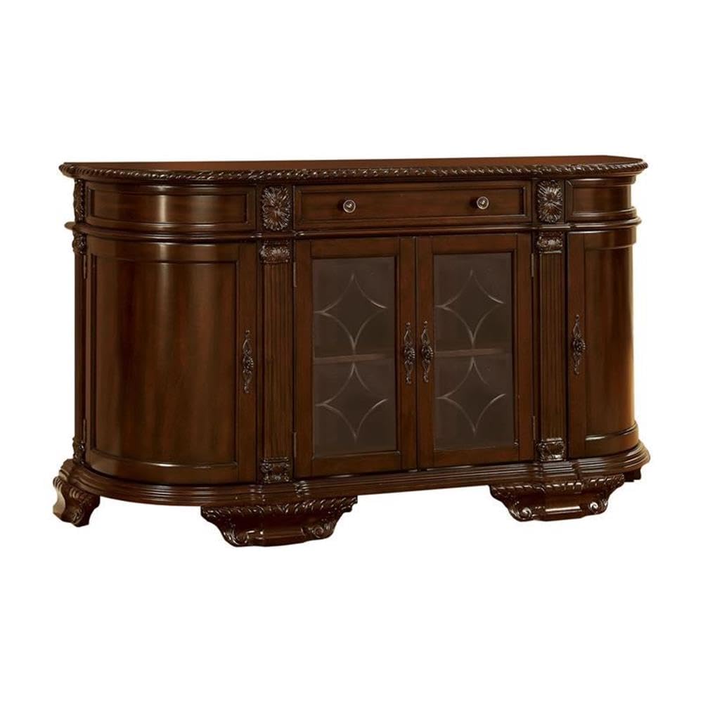 Furniture of America Ramsaran Wood Multi-Storage Buffet in Brown Cherry - Stylish Sideboard for Dining Room, Living Room & Entryway Storage